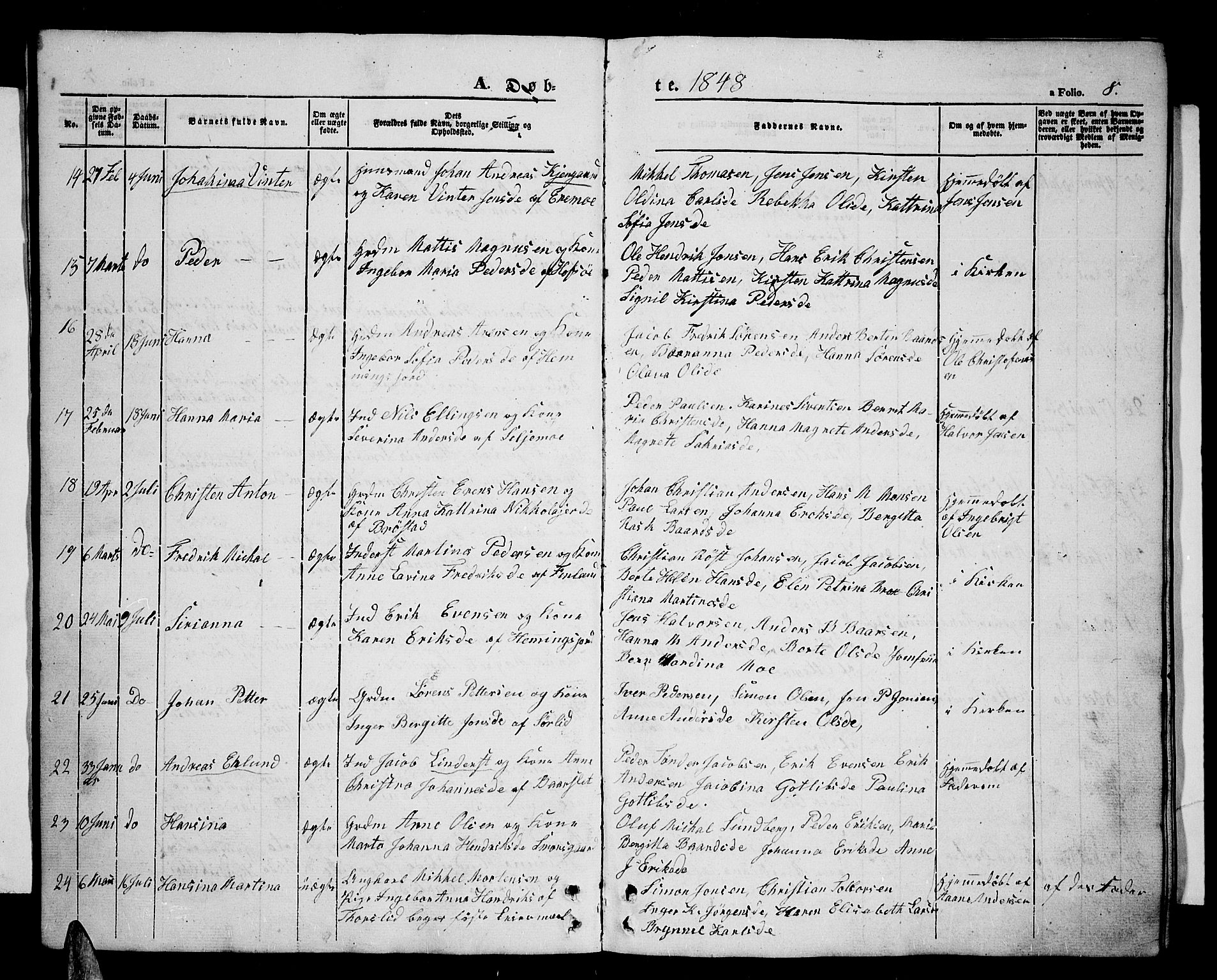 Tranøy sokneprestkontor, SATØ/S-1313/I/Ia/Iab/L0002klokker: Parish register (copy) no. 2, 1847-1860, p. 8