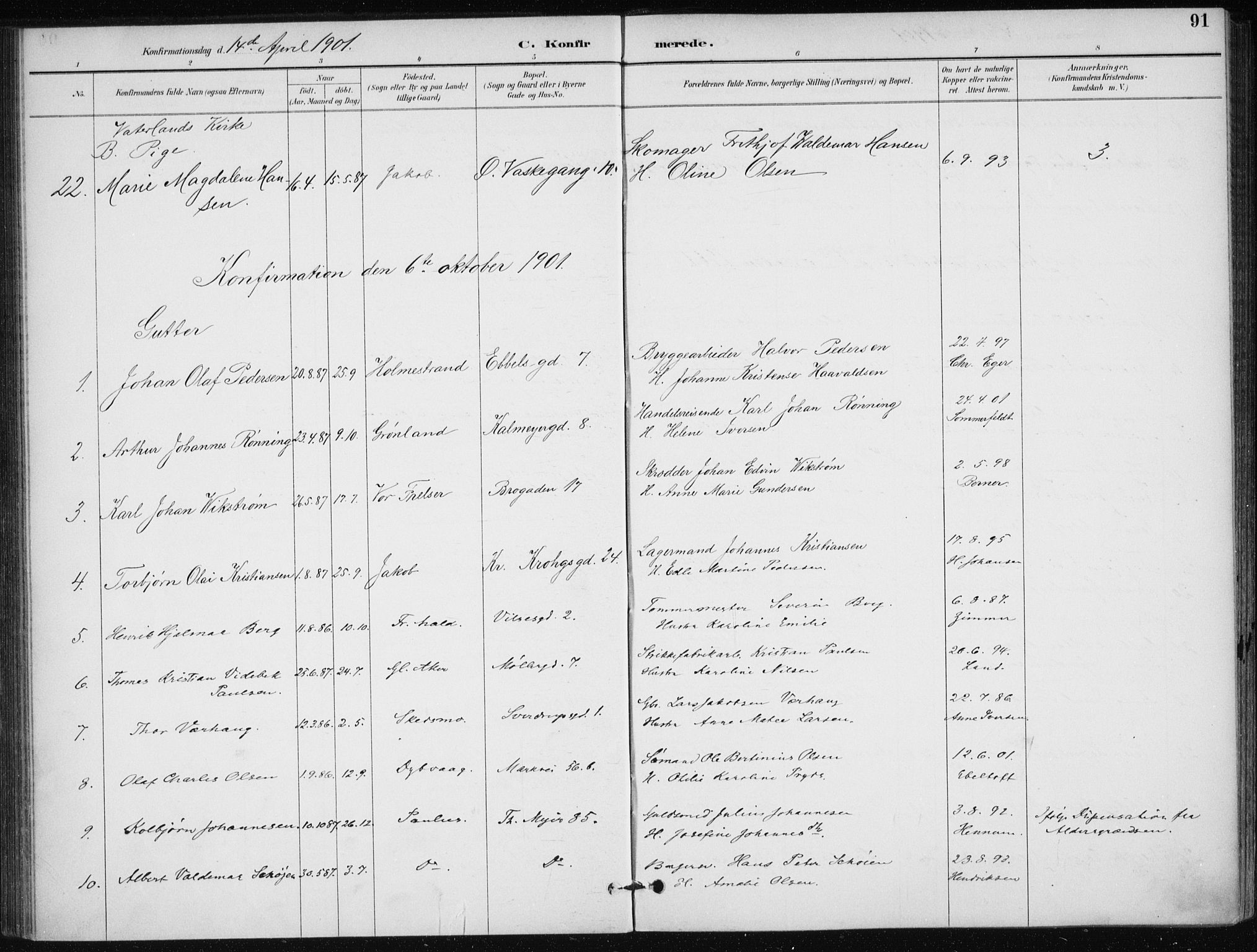 Jakob prestekontor Kirkebøker, AV/SAO-A-10850/F/Fa/L0008: Parish register (official) no. 8, 1892-1924, p. 91