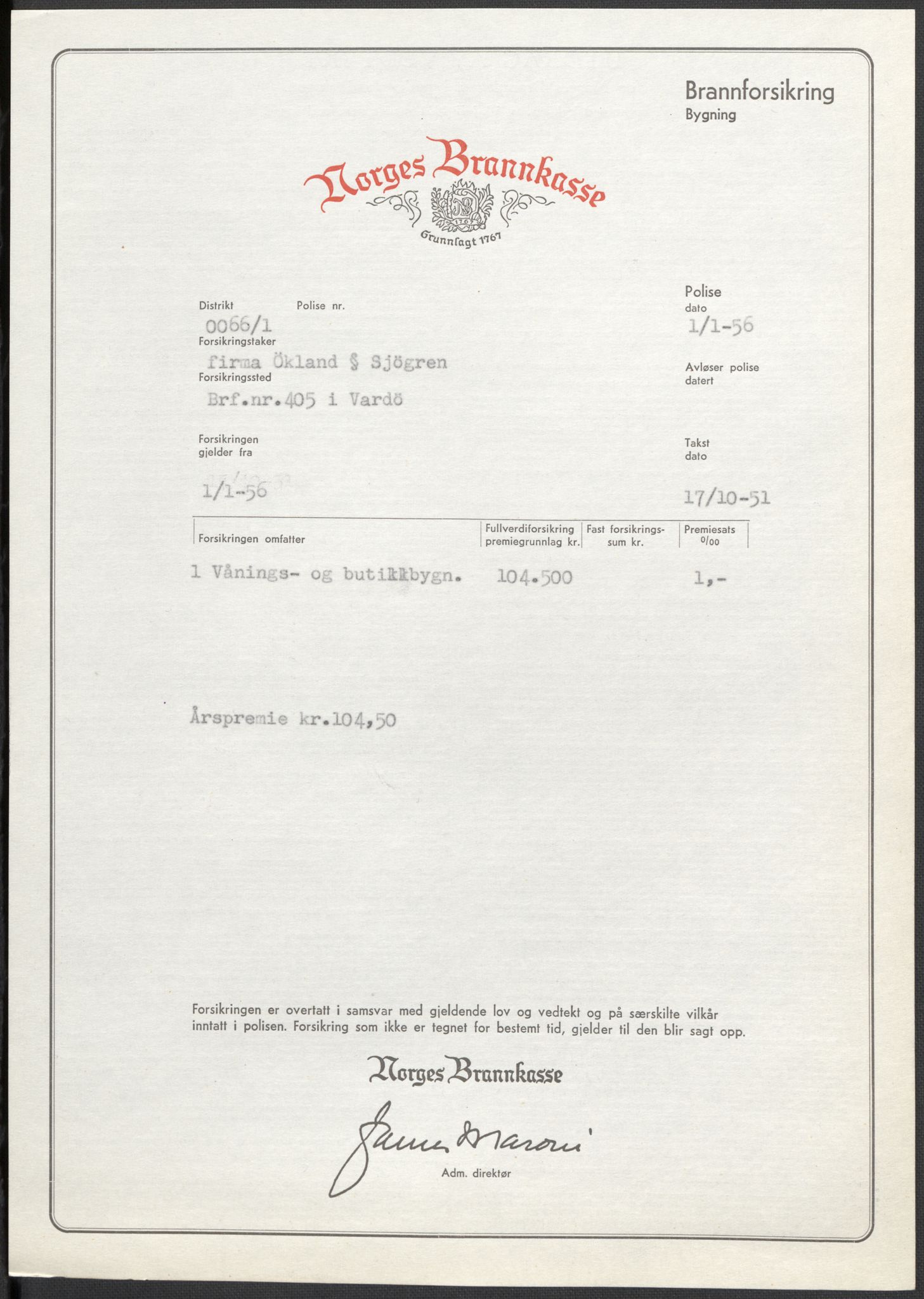 Norges Brannkasse, AV/RA-S-1549/E/Eu/L0019: Branntakster for Vardø by, 1889-1955, p. 42