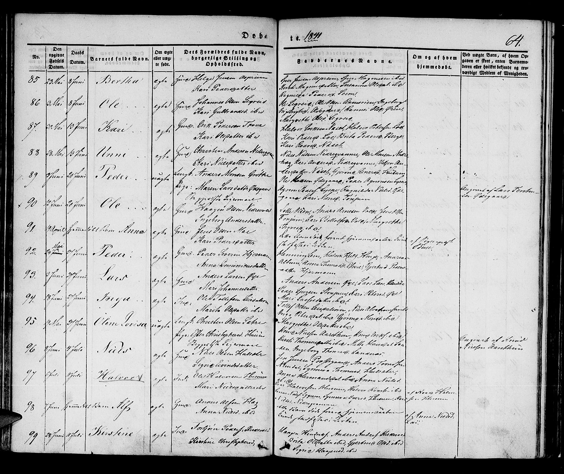 Lærdal sokneprestembete, AV/SAB-A-81201: Parish register (official) no. A 6, 1835-1849, p. 64