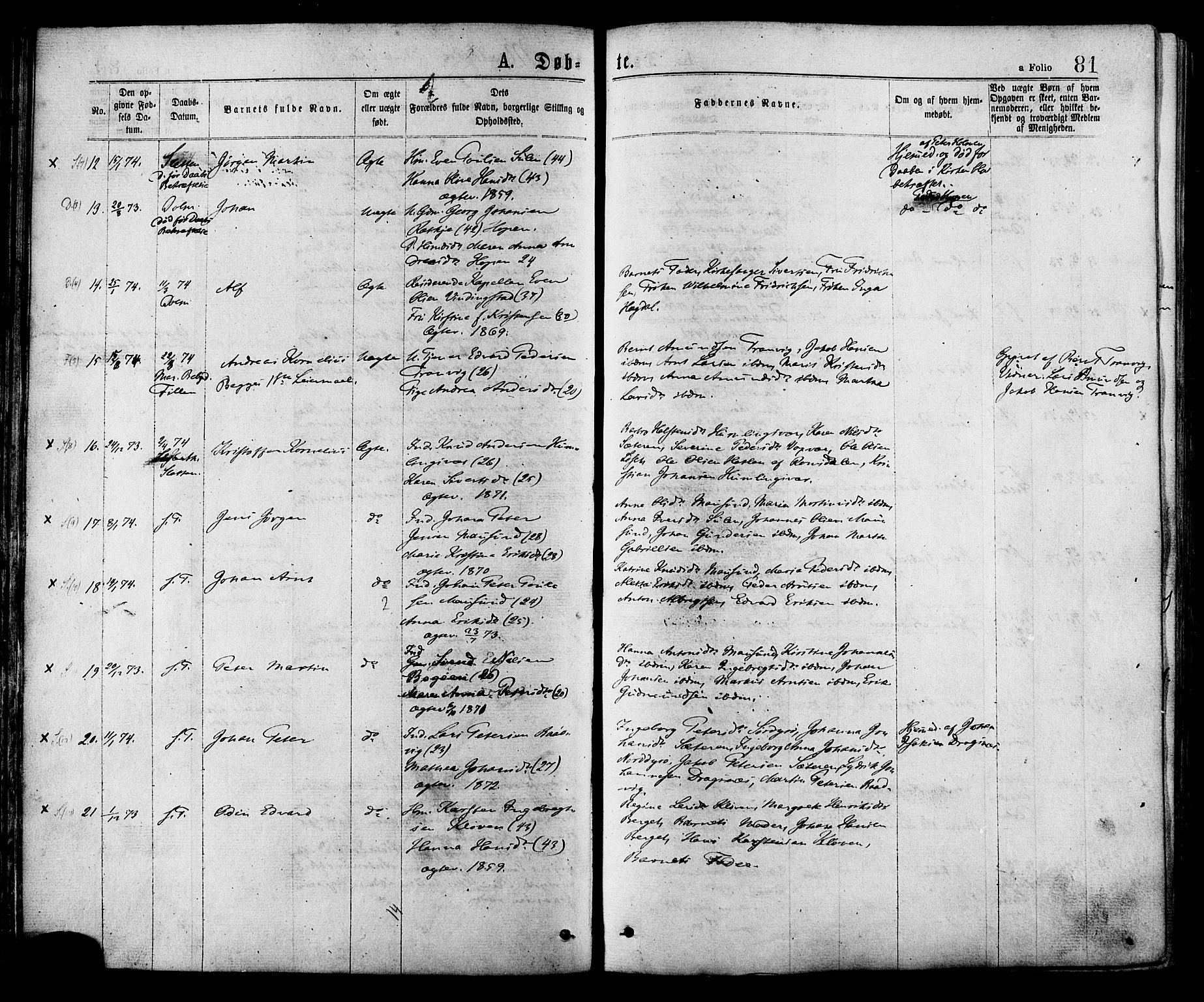 Ministerialprotokoller, klokkerbøker og fødselsregistre - Sør-Trøndelag, SAT/A-1456/634/L0532: Parish register (official) no. 634A08, 1871-1881, p. 81