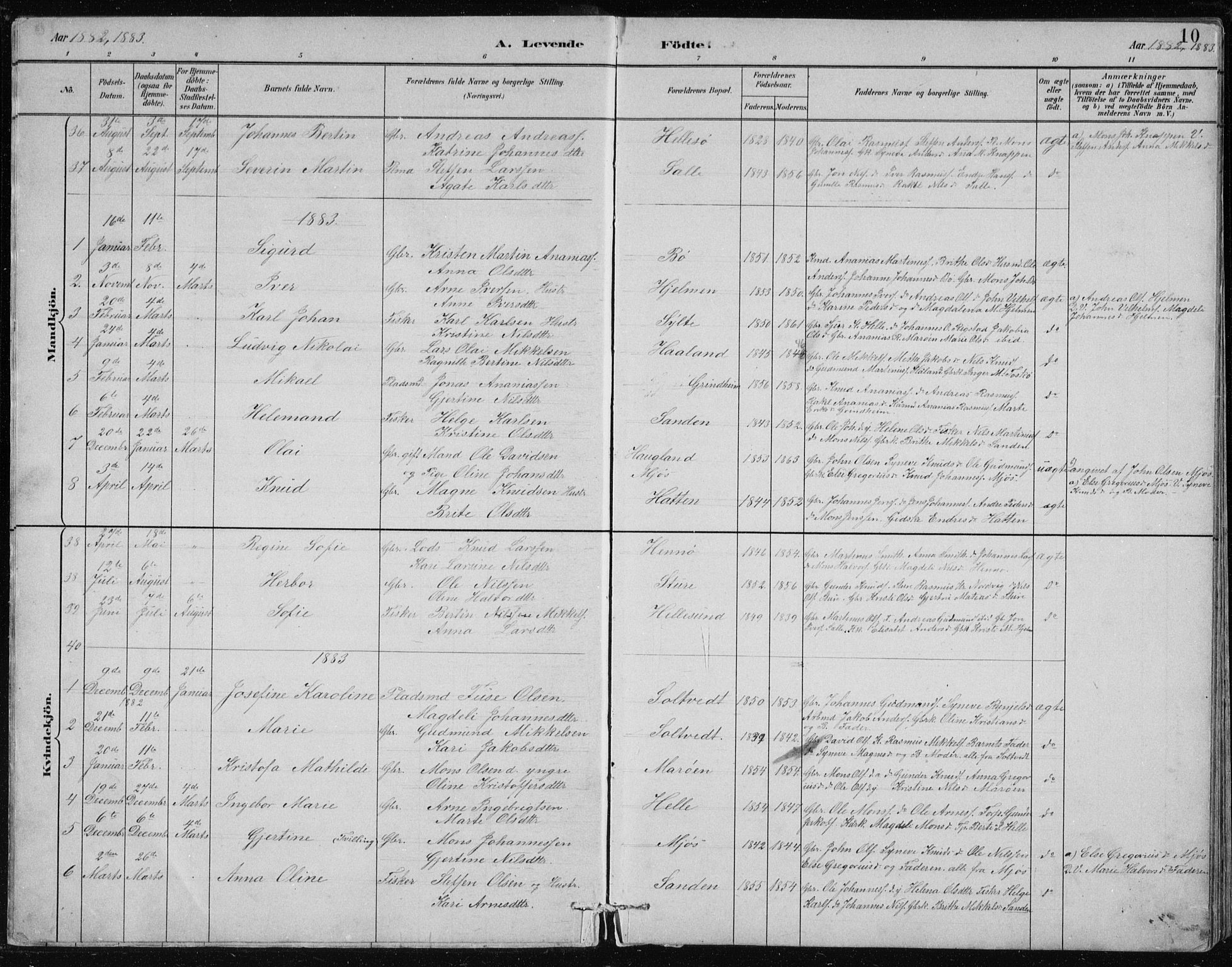 Manger sokneprestembete, SAB/A-76801/H/Hab: Parish register (copy) no. B 2, 1882-1890, p. 10