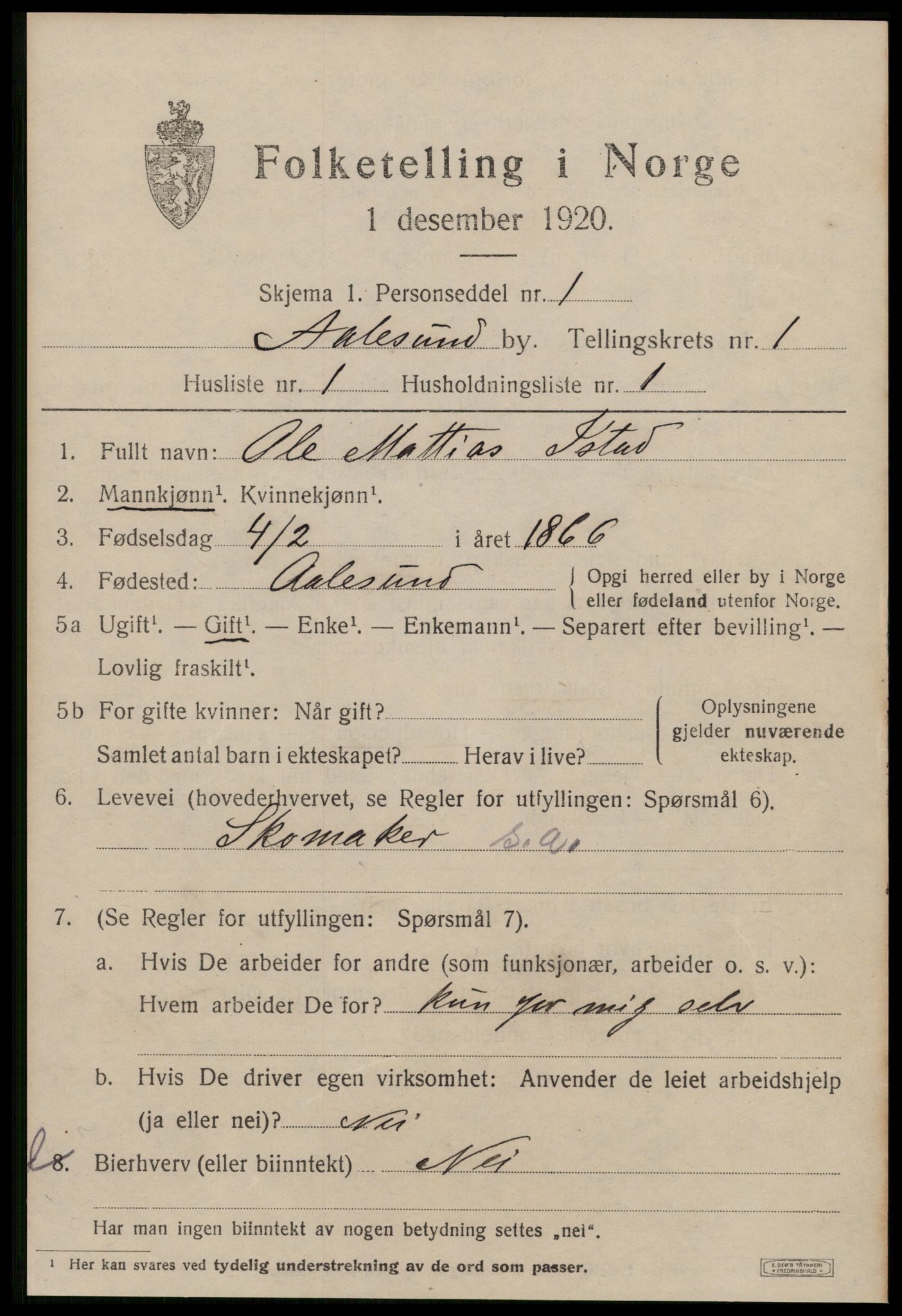 SAT, 1920 census for Ålesund, 1920, p. 9574