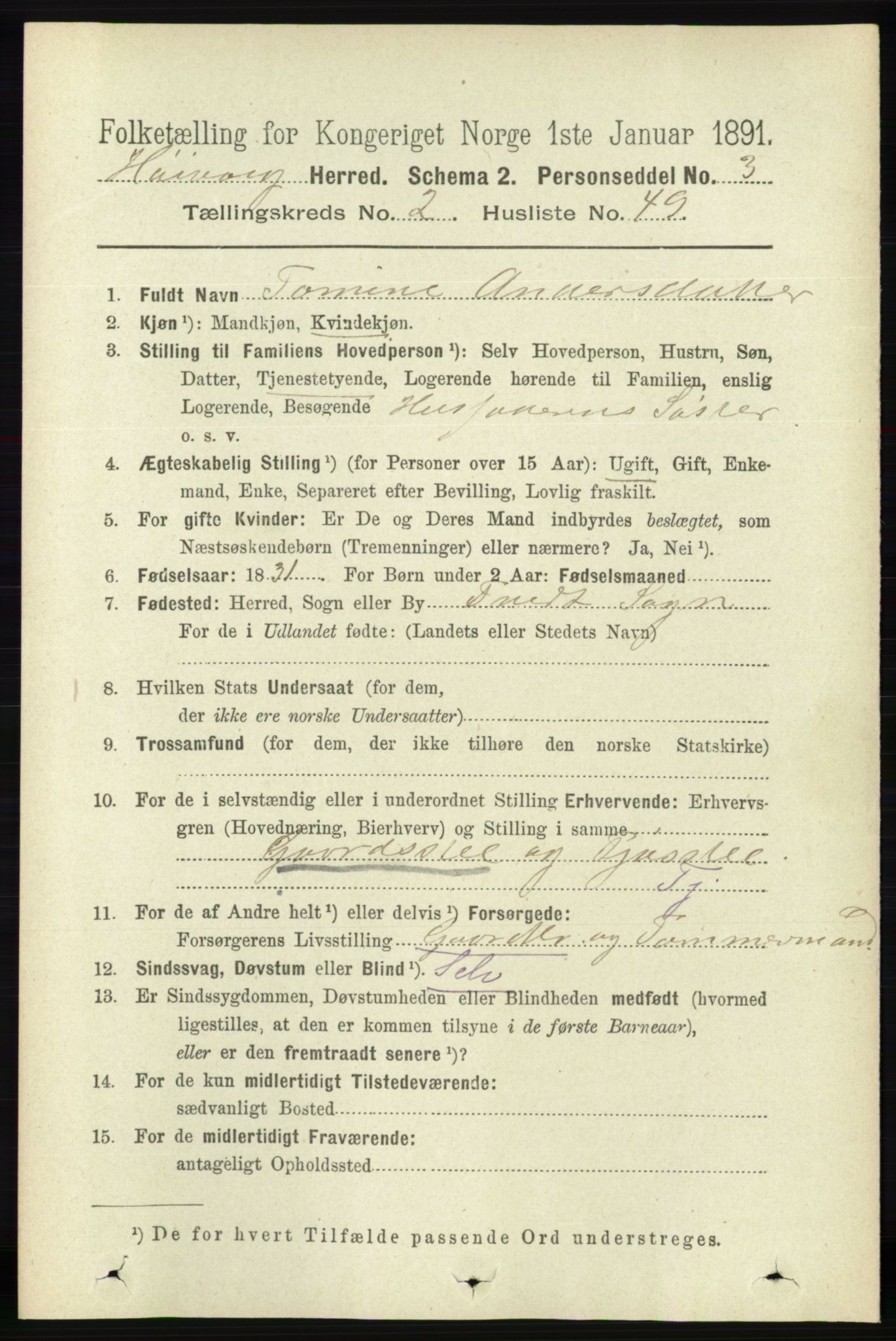 RA, 1891 census for 0927 Høvåg, 1891, p. 796