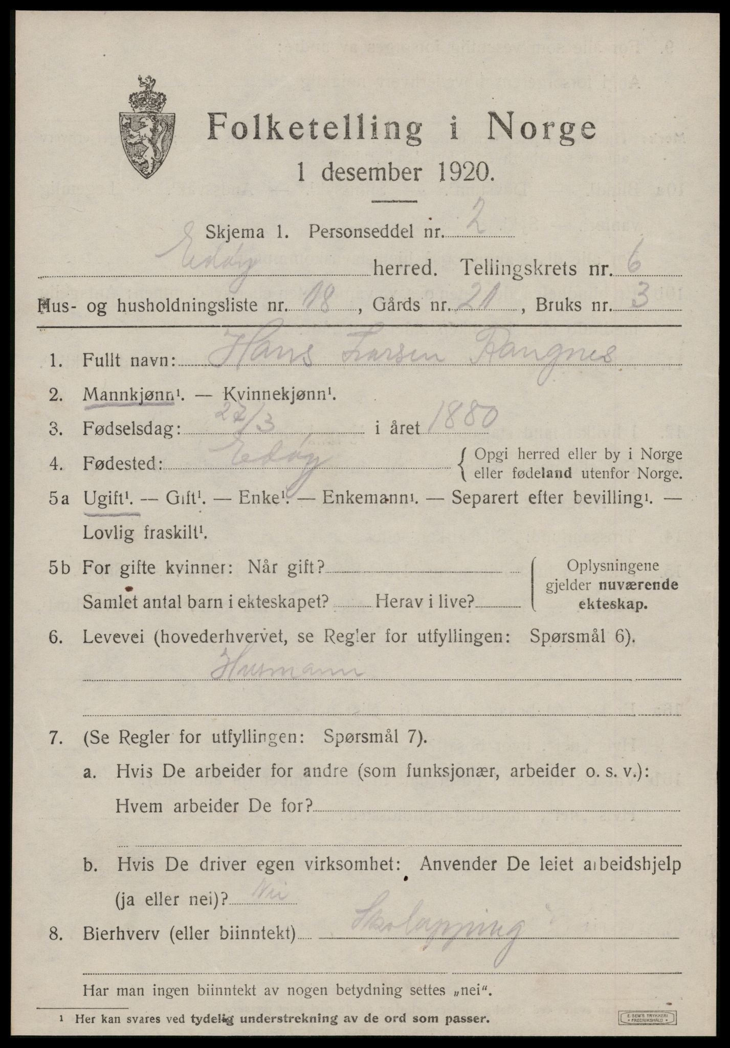 SAT, 1920 census for Edøy, 1920, p. 1996