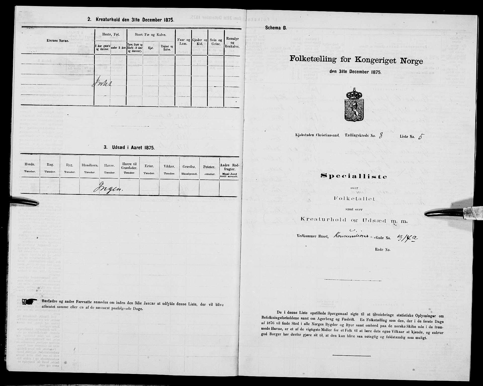 SAK, 1875 census for 1001P Kristiansand, 1875, p. 1224