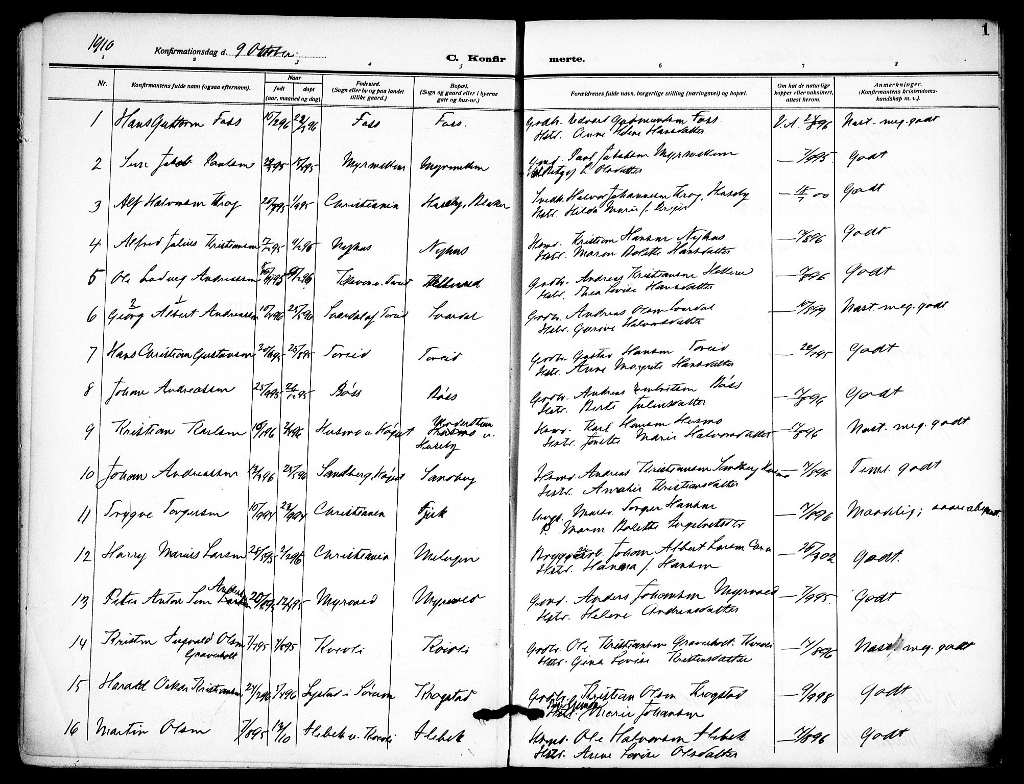 Aurskog prestekontor Kirkebøker, SAO/A-10304a/F/Fb/L0003: Parish register (official) no. II 3, 1909-1919, p. 1