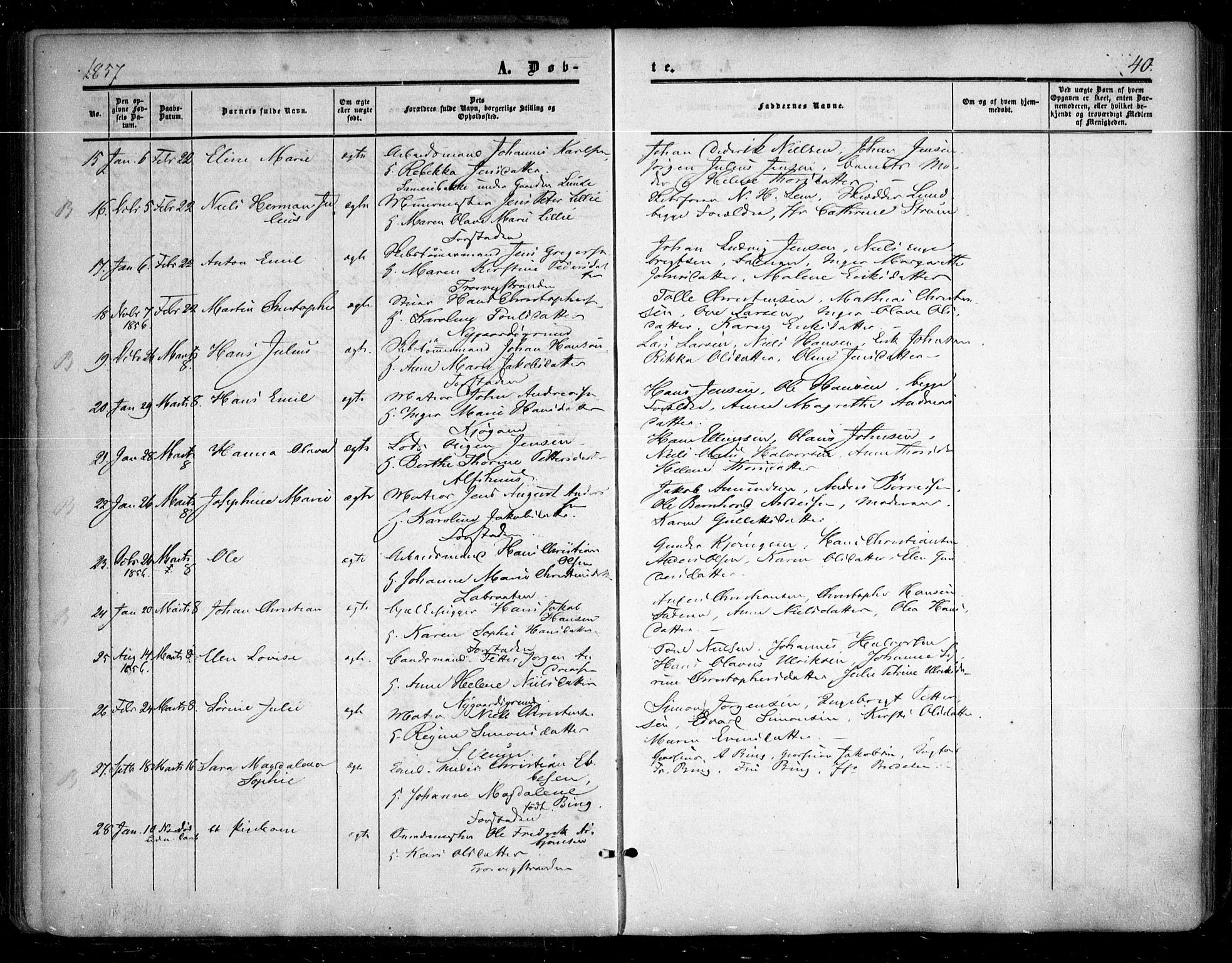 Glemmen prestekontor Kirkebøker, SAO/A-10908/F/Fa/L0007: Parish register (official) no. 7, 1853-1862, p. 40