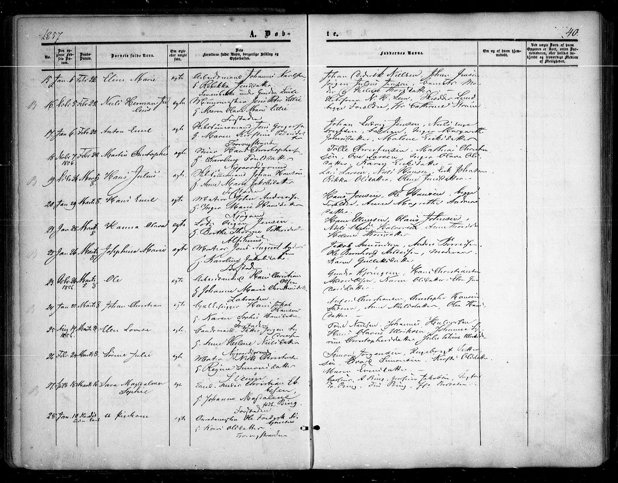Glemmen prestekontor Kirkebøker, AV/SAO-A-10908/F/Fa/L0007: Parish register (official) no. 7, 1853-1862, p. 40