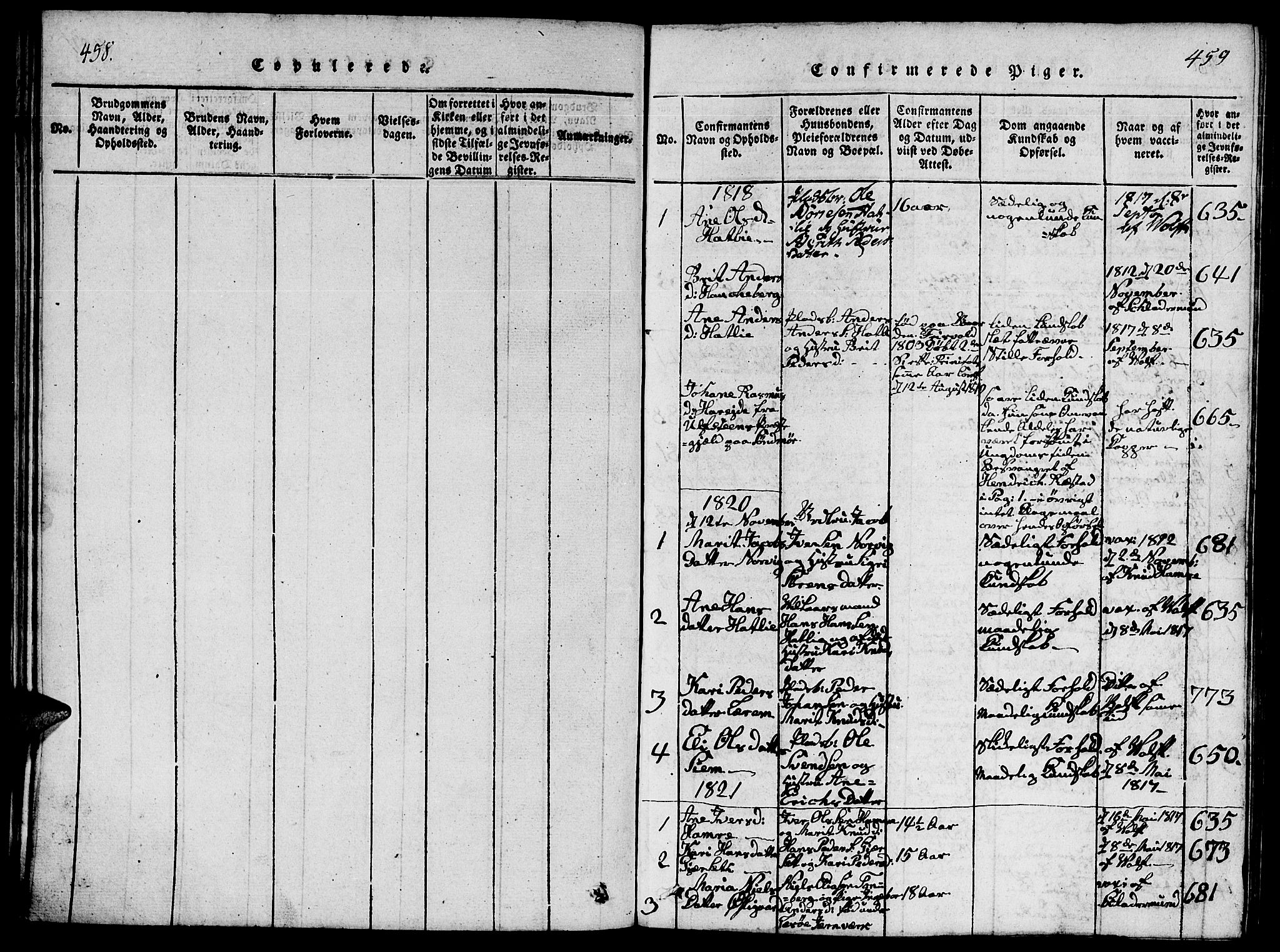 Ministerialprotokoller, klokkerbøker og fødselsregistre - Møre og Romsdal, SAT/A-1454/542/L0558: Parish register (copy) no. 542C01, 1818-1836, p. 458-459