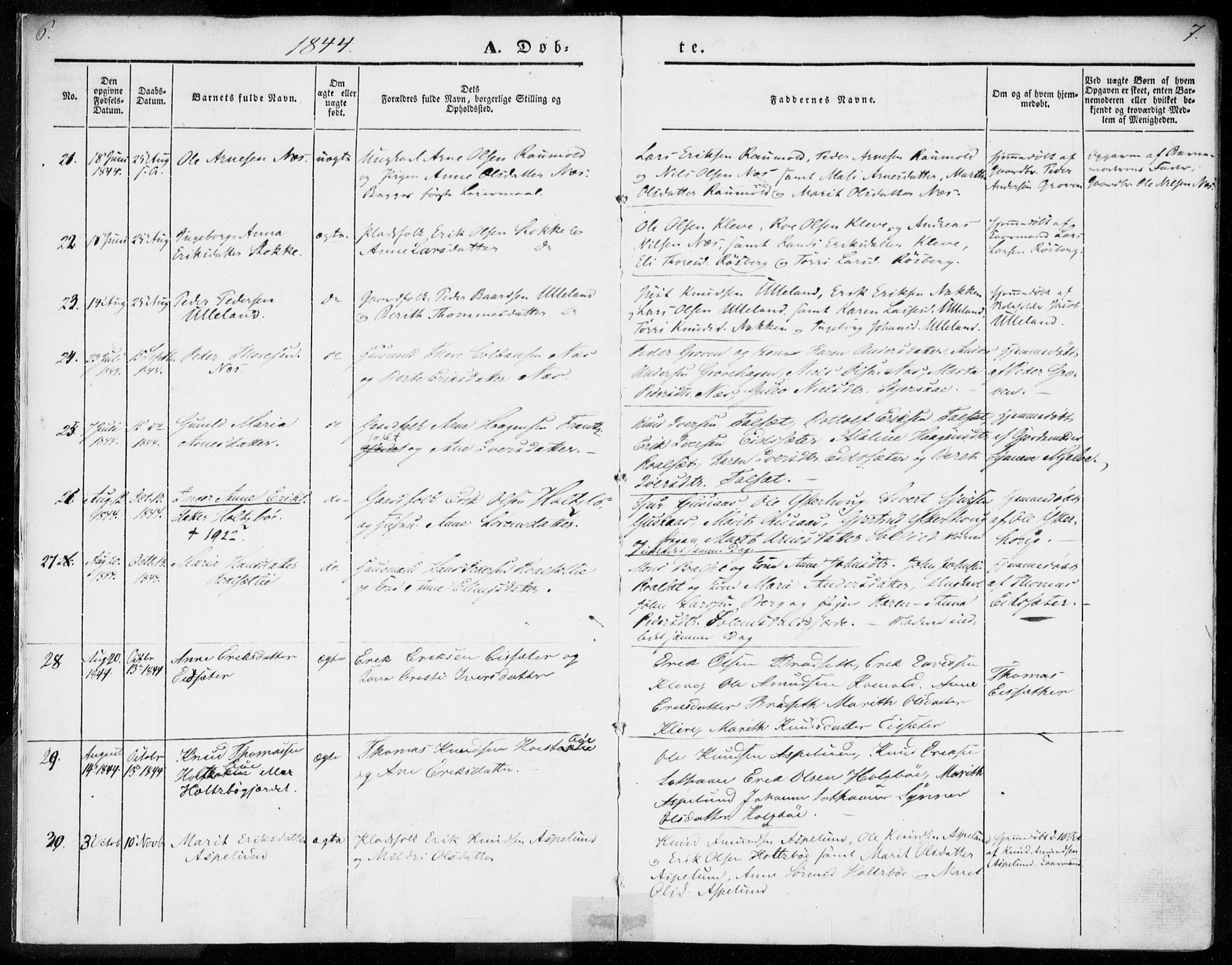 Ministerialprotokoller, klokkerbøker og fødselsregistre - Møre og Romsdal, AV/SAT-A-1454/557/L0680: Parish register (official) no. 557A02, 1843-1869, p. 6-7