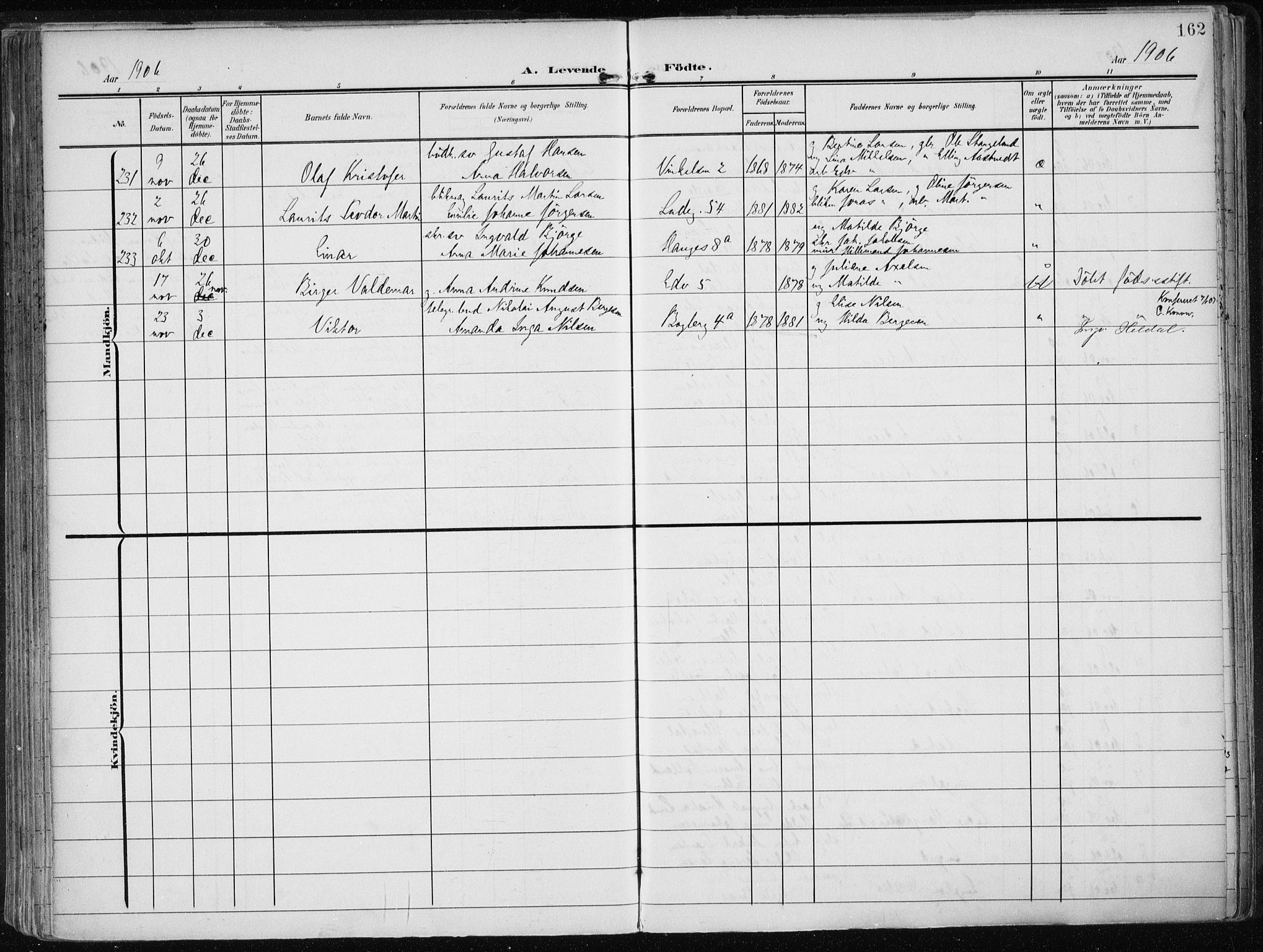 Sandviken Sokneprestembete, SAB/A-77601/H/Ha/L0006: Parish register (official) no. B 3, 1901-1912, p. 162