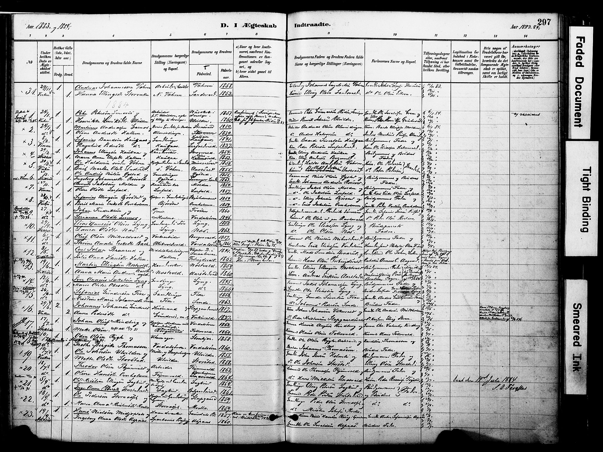 Ministerialprotokoller, klokkerbøker og fødselsregistre - Nord-Trøndelag, SAT/A-1458/723/L0244: Parish register (official) no. 723A13, 1881-1899, p. 297