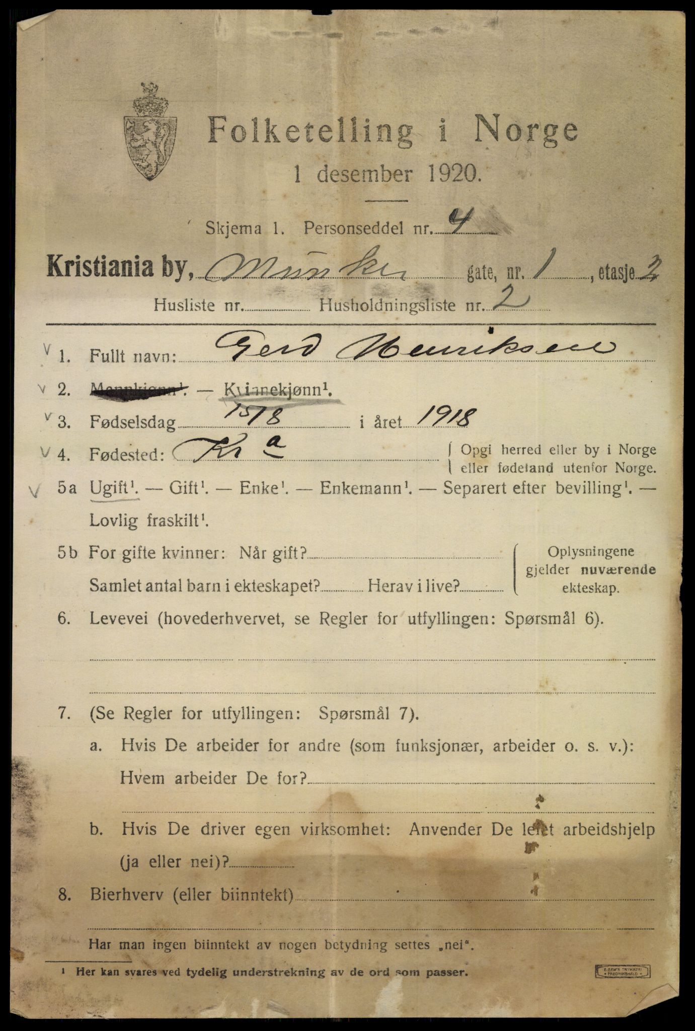 SAO, 1920 census for Kristiania, 1920, p. 404643