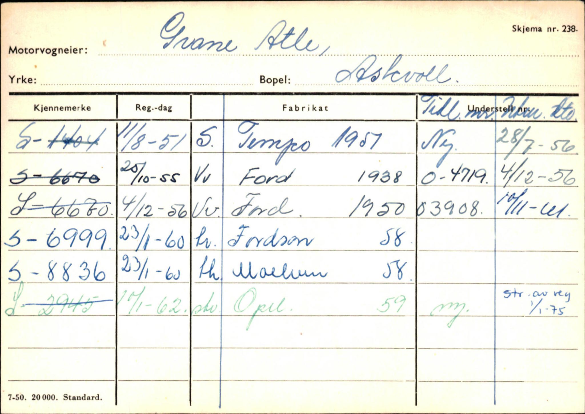 Statens vegvesen, Sogn og Fjordane vegkontor, AV/SAB-A-5301/4/F/L0132: Eigarregister Askvoll A-Å. Balestrand A-Å, 1945-1975, p. 421