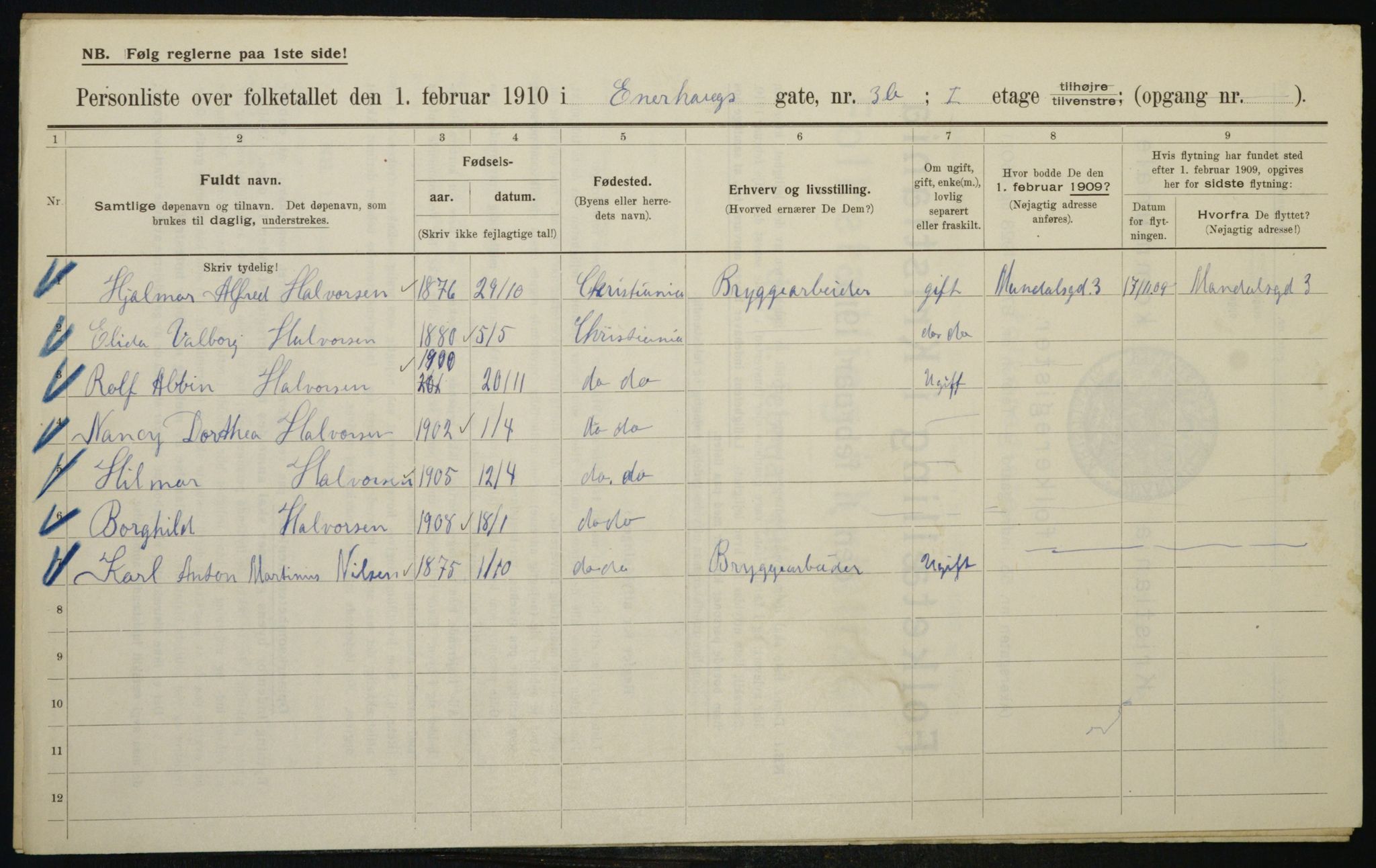 OBA, Municipal Census 1910 for Kristiania, 1910, p. 19692