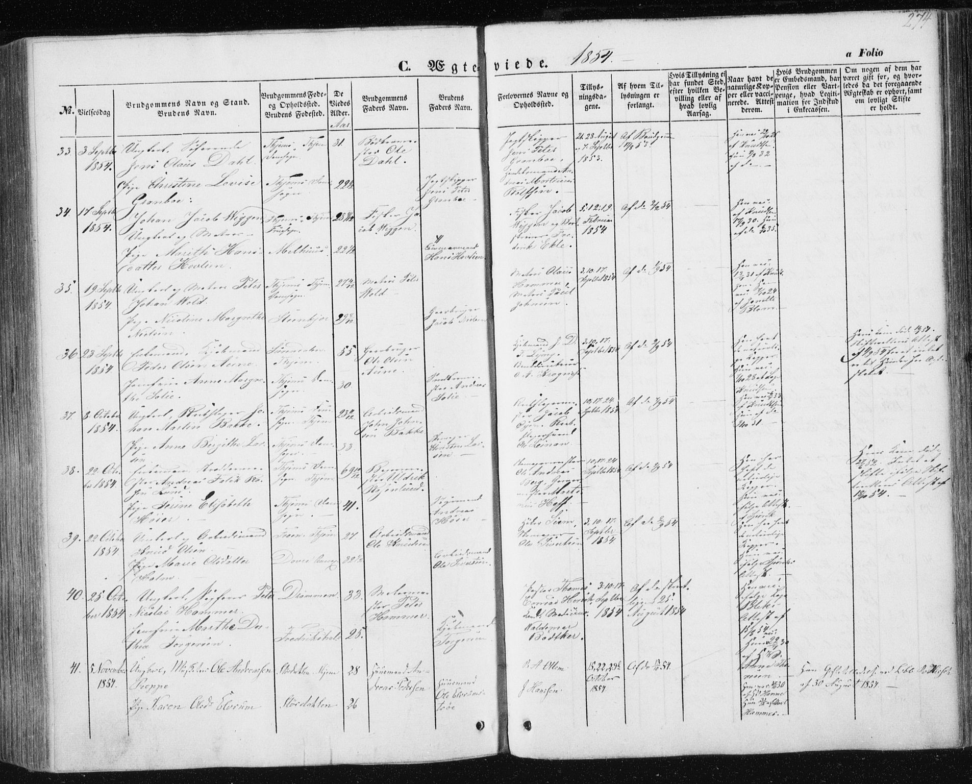 Ministerialprotokoller, klokkerbøker og fødselsregistre - Sør-Trøndelag, SAT/A-1456/602/L0112: Parish register (official) no. 602A10, 1848-1859, p. 274