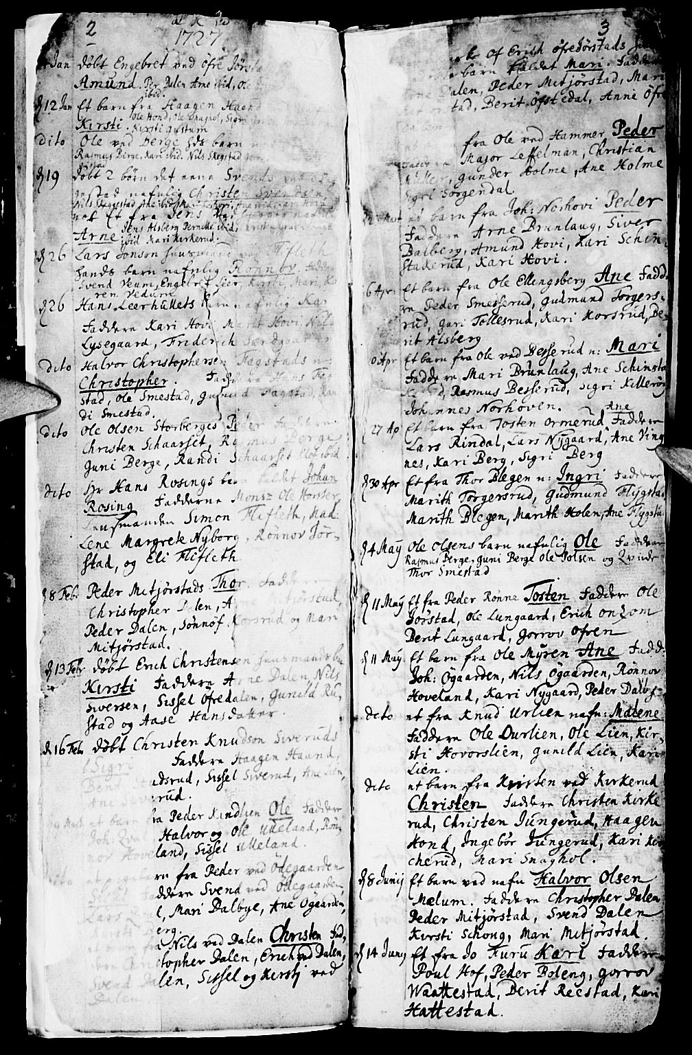 Fåberg prestekontor, SAH/PREST-086/H/Ha/Haa/L0001: Parish register (official) no. 1, 1727-1775, p. 2-3