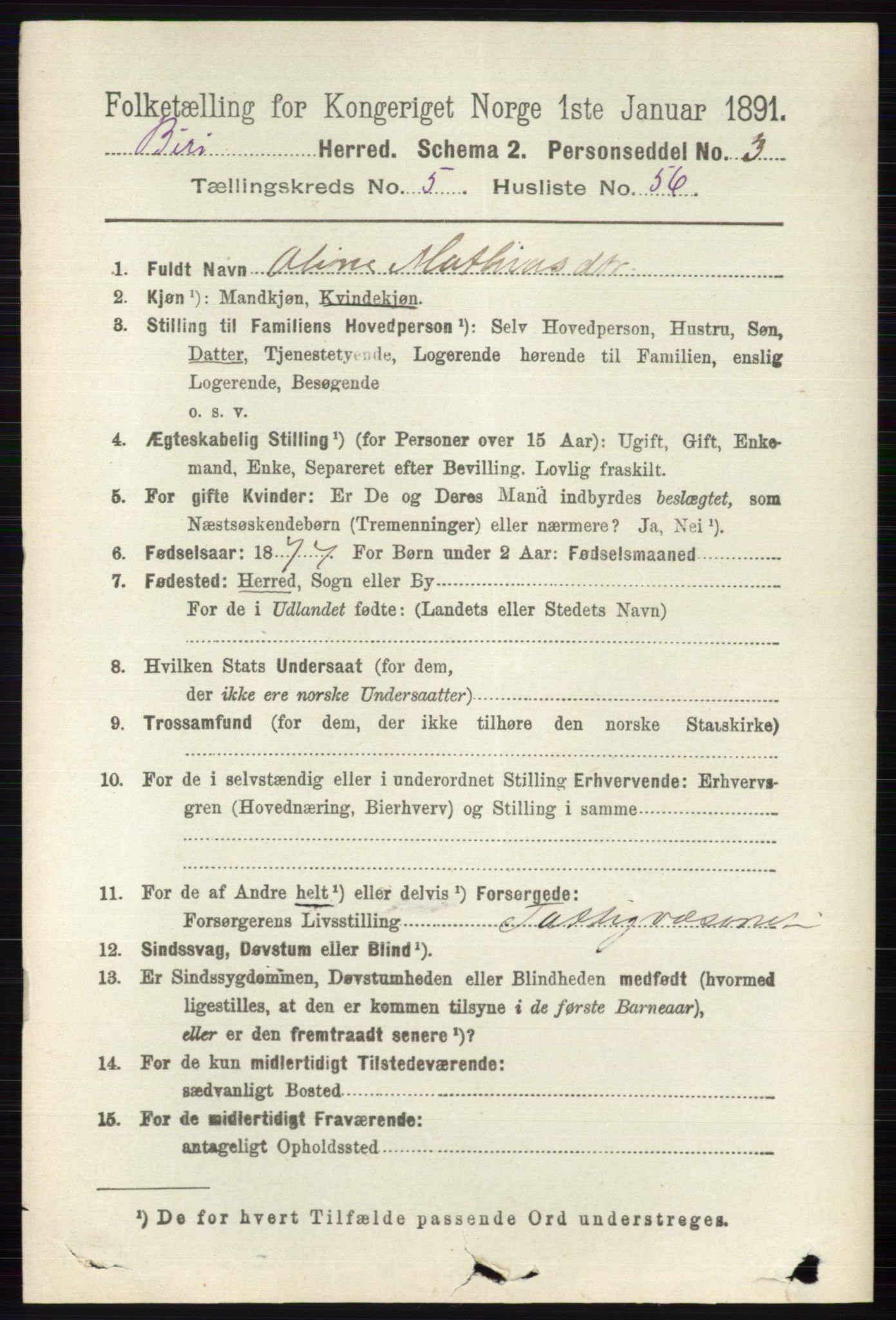 RA, 1891 census for 0525 Biri, 1891, p. 2083