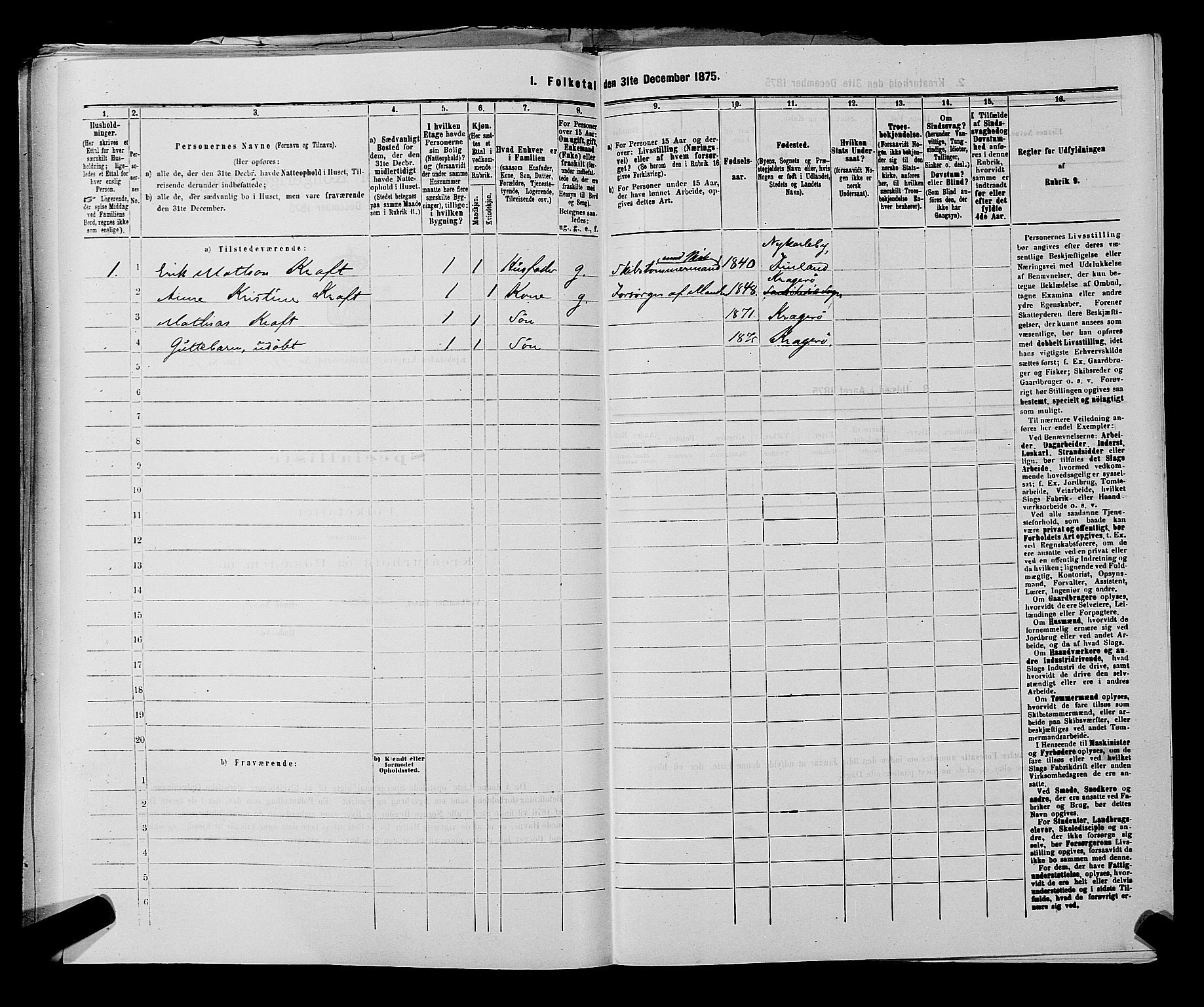 SAKO, 1875 census for 0801P Kragerø, 1875, p. 840