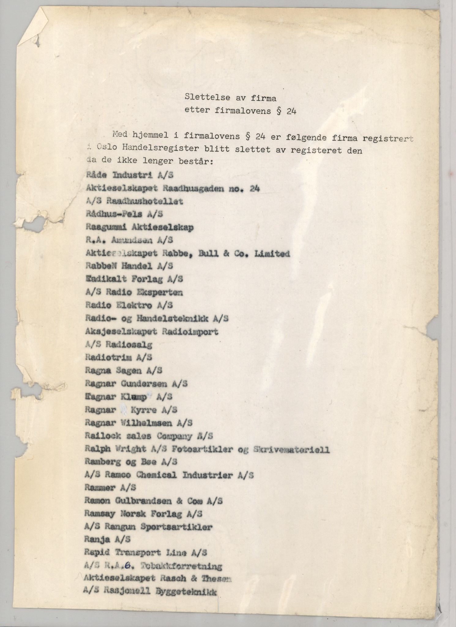 Oslo byfogd, Handelsregisteret, AV/SAT-A-10867/G/Gb/Gbb/L0126: Registreringsmeldinger, slettet etter firmalovens §24, R-Sc, 1978-1979, p. 1