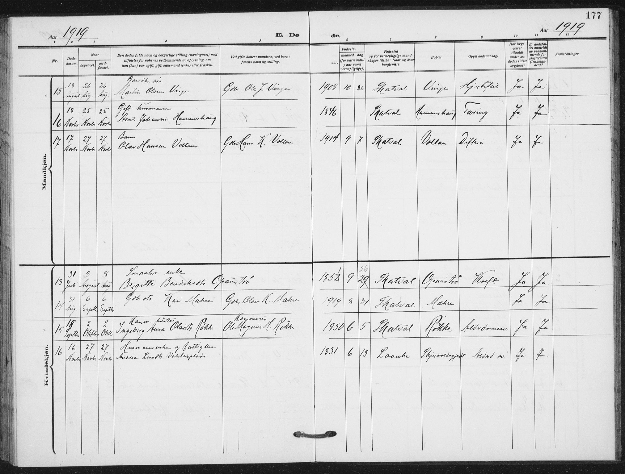 Ministerialprotokoller, klokkerbøker og fødselsregistre - Nord-Trøndelag, SAT/A-1458/712/L0102: Parish register (official) no. 712A03, 1916-1929, p. 177