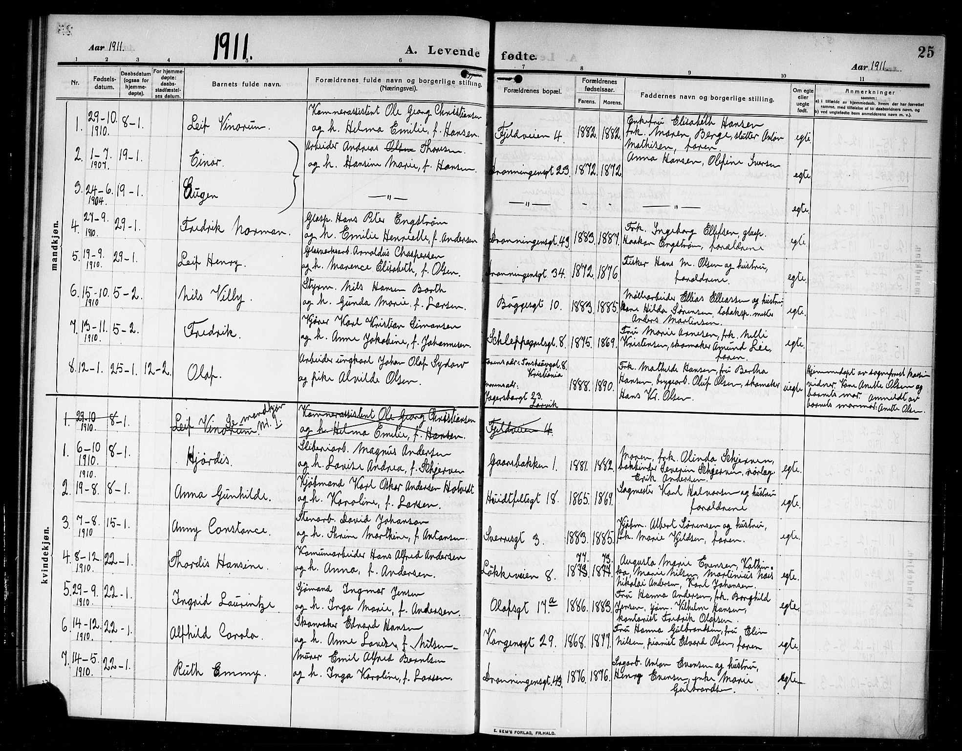 Larvik kirkebøker, AV/SAKO-A-352/G/Ga/L0008: Parish register (copy) no. I 8, 1909-1920, p. 25