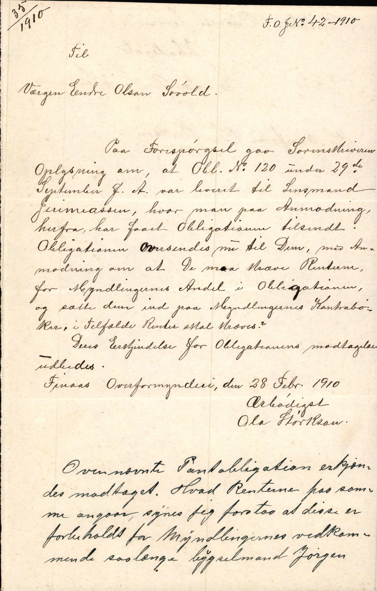 Finnaas kommune. Overformynderiet, IKAH/1218a-812/D/Da/Daa/L0002/0004: Kronologisk ordna korrespondanse / Kronologisk ordna korrespondanse, 1910-1913, p. 21