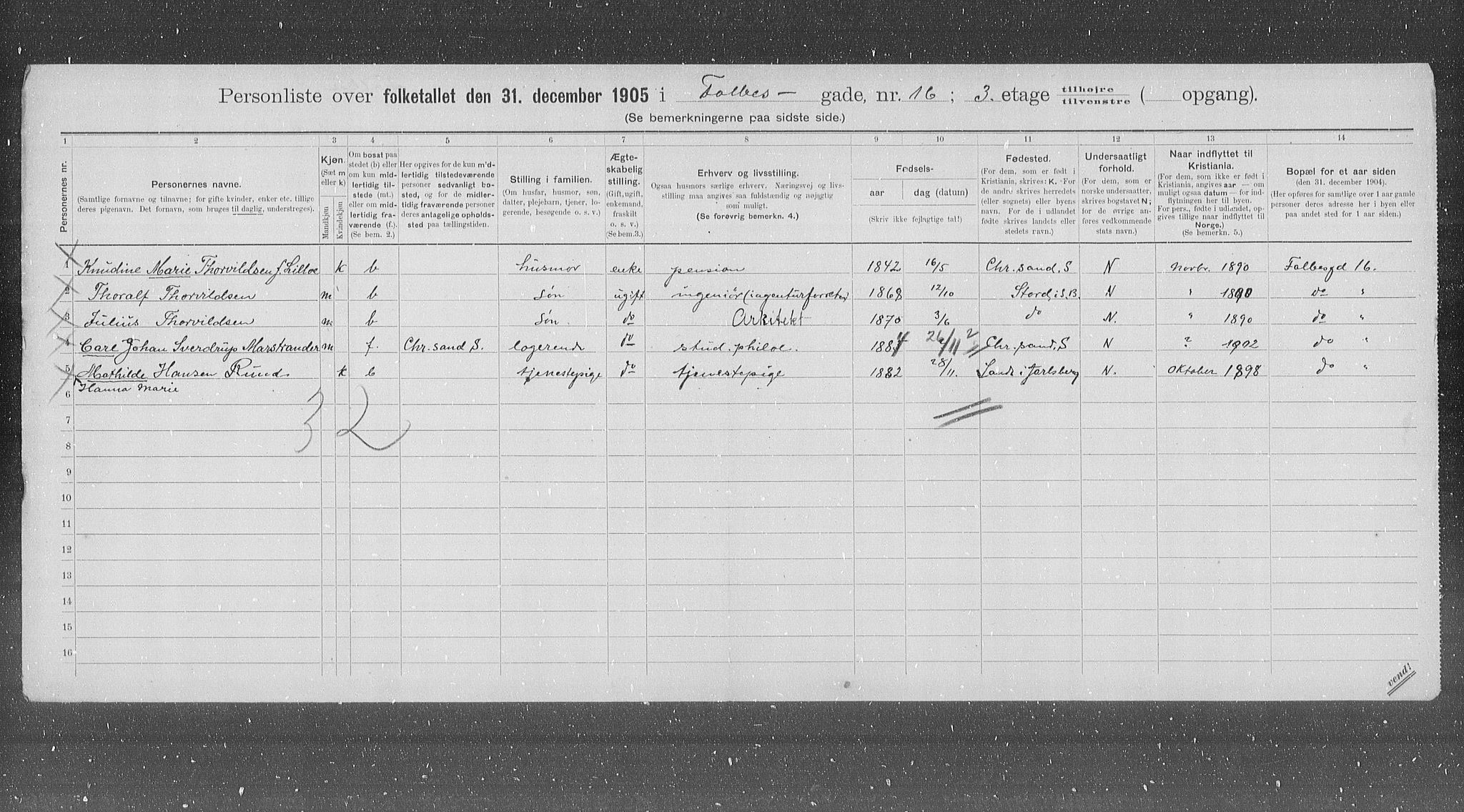 OBA, Municipal Census 1905 for Kristiania, 1905, p. 12056