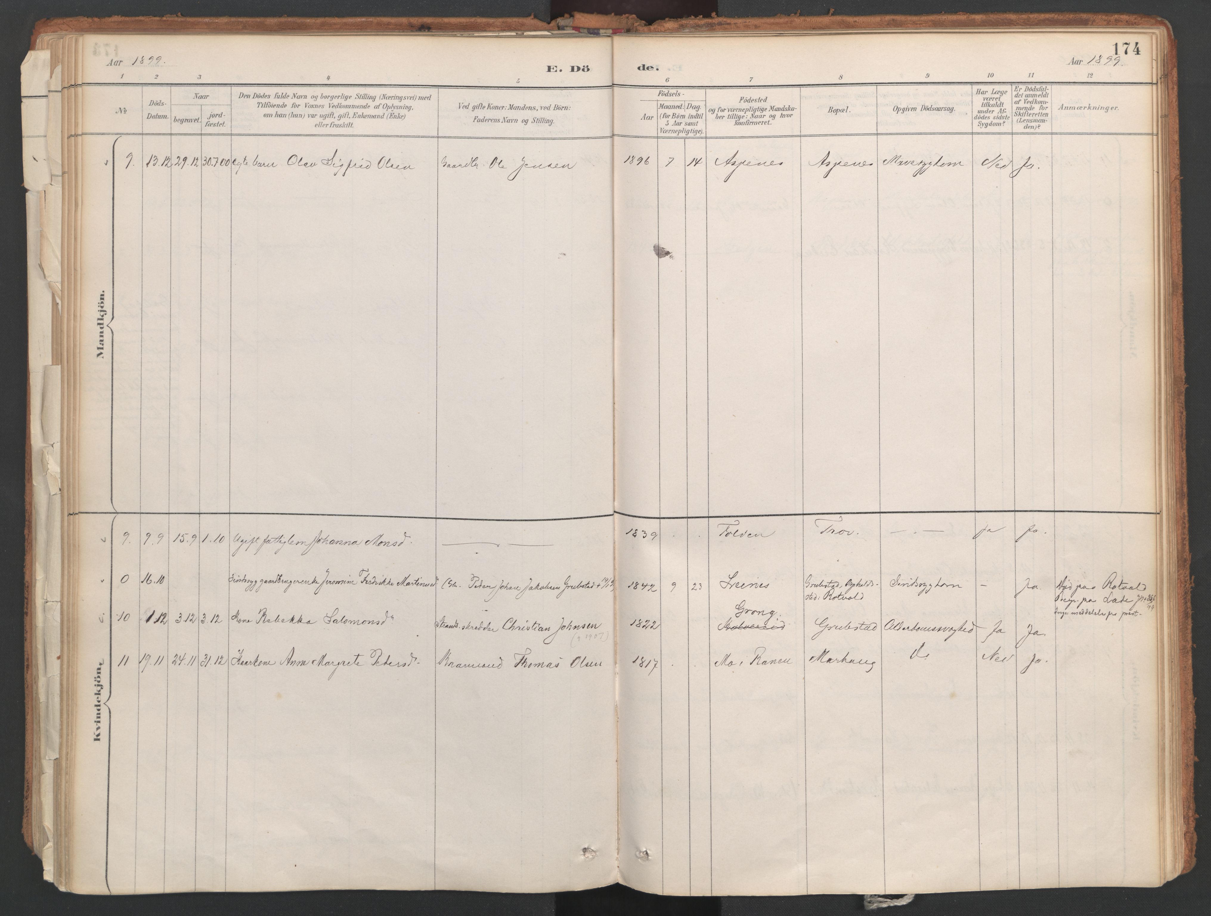 Ministerialprotokoller, klokkerbøker og fødselsregistre - Nordland, AV/SAT-A-1459/857/L0822: Parish register (official) no. 857A02, 1890-1917, p. 174