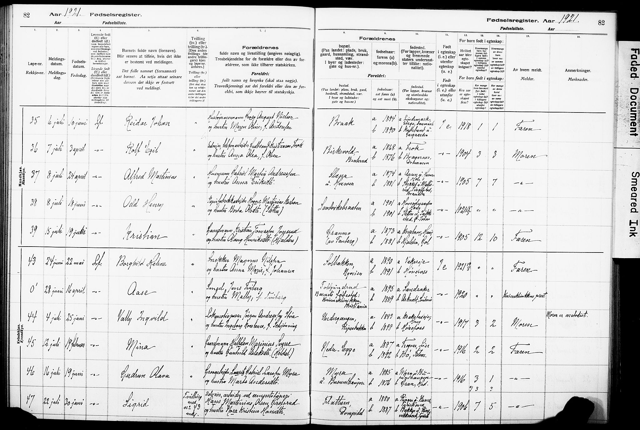 Norderhov kirkebøker, AV/SAKO-A-237/J/Ja/L0001: Birth register no. 1, 1916-1930, p. 82