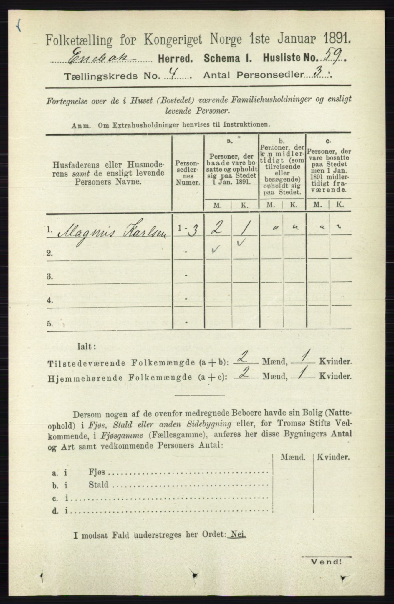 RA, 1891 census for 0229 Enebakk, 1891, p. 1469