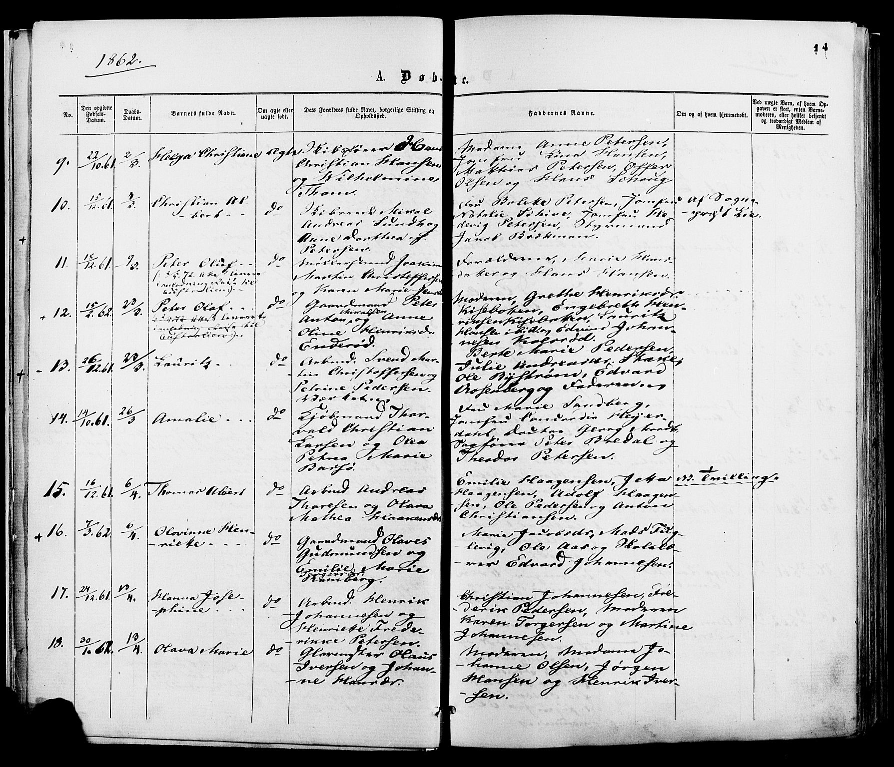 Moss prestekontor Kirkebøker, AV/SAO-A-2003/F/Fa/L0009: Parish register (official) no. I 9, 1861-1869, p. 14