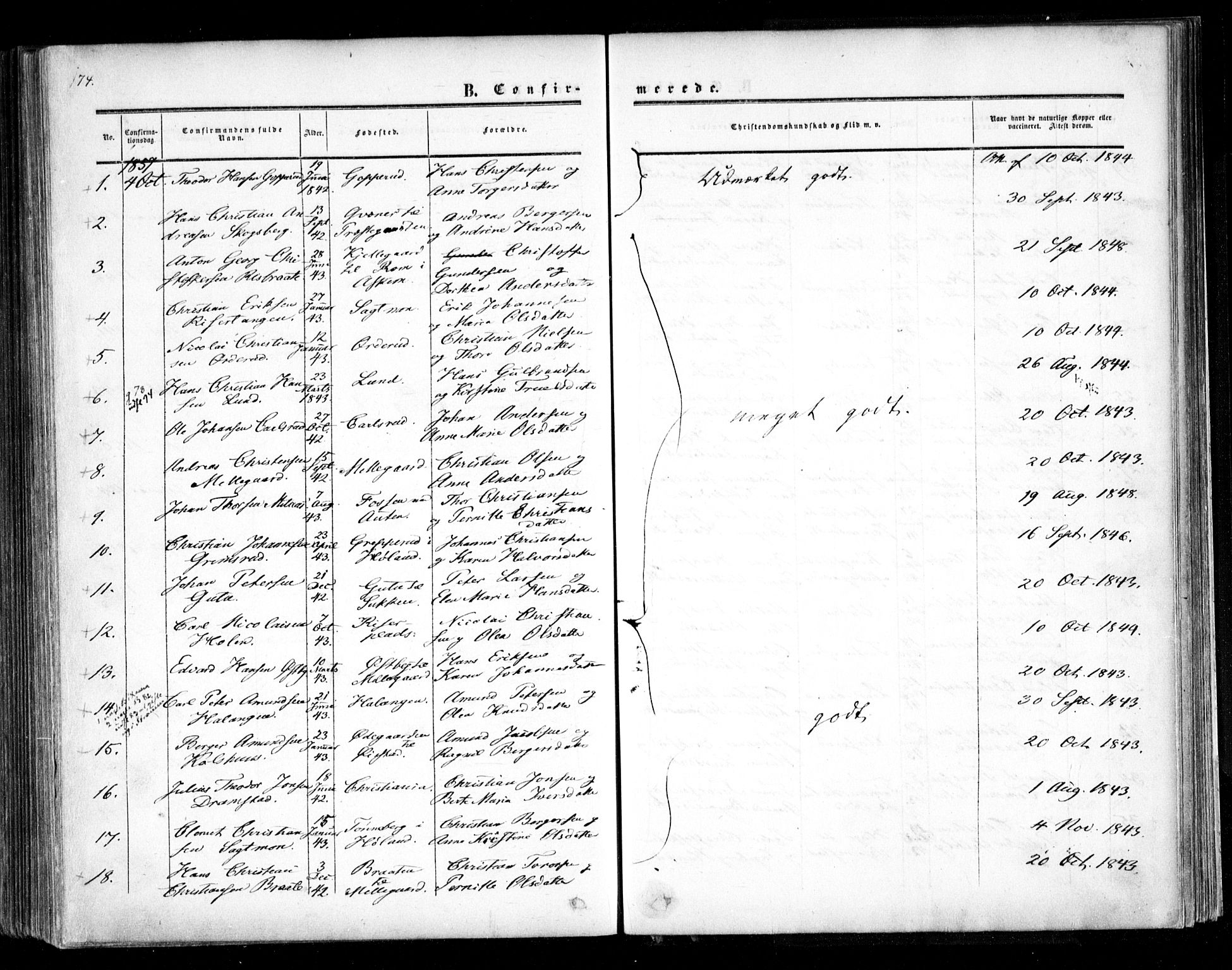 Trøgstad prestekontor Kirkebøker, SAO/A-10925/F/Fa/L0008.a: Parish register (official) no. I 8A, 1855-1864, p. 174
