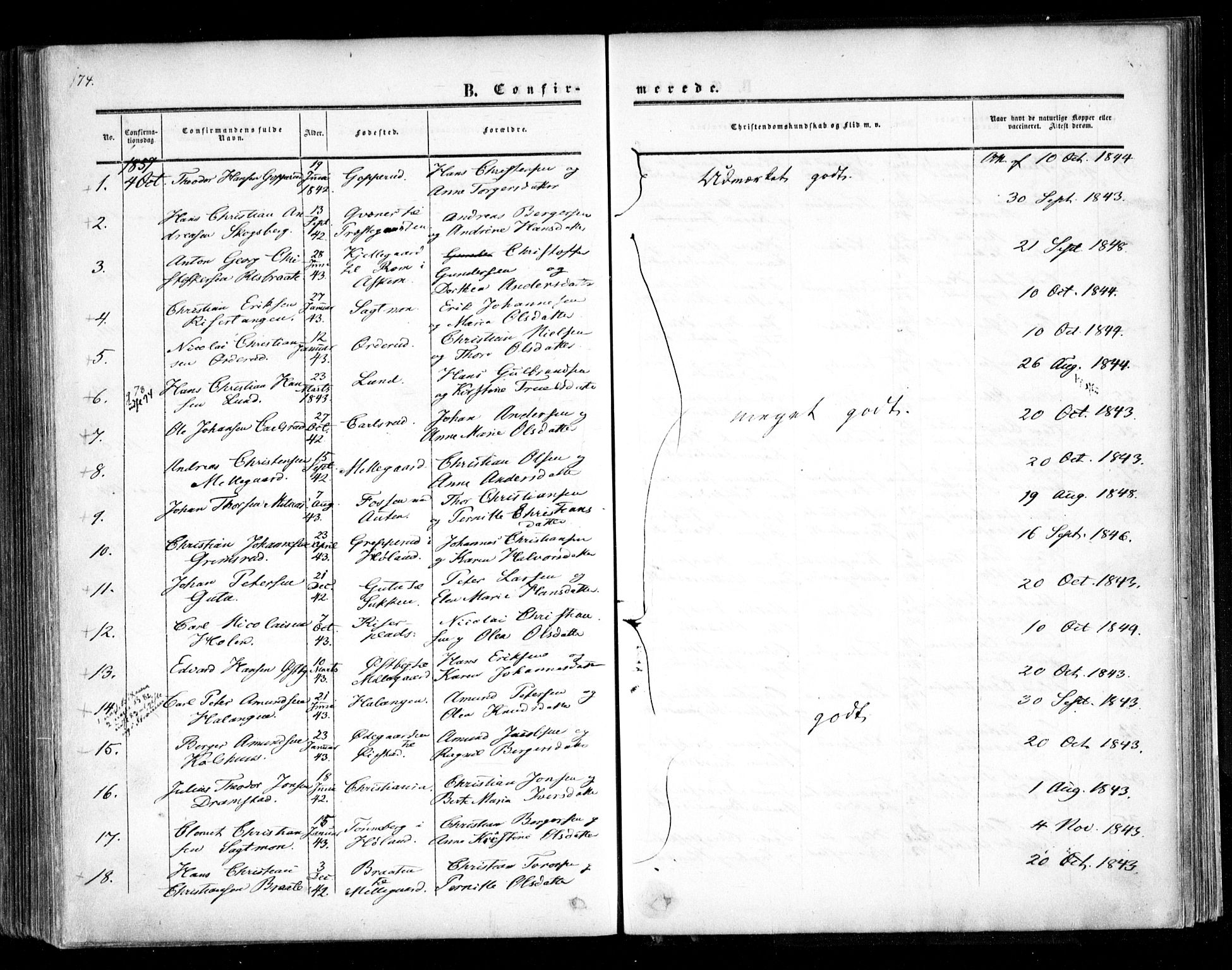 Trøgstad prestekontor Kirkebøker, AV/SAO-A-10925/F/Fa/L0008.a: Parish register (official) no. I 8A, 1855-1864, p. 174