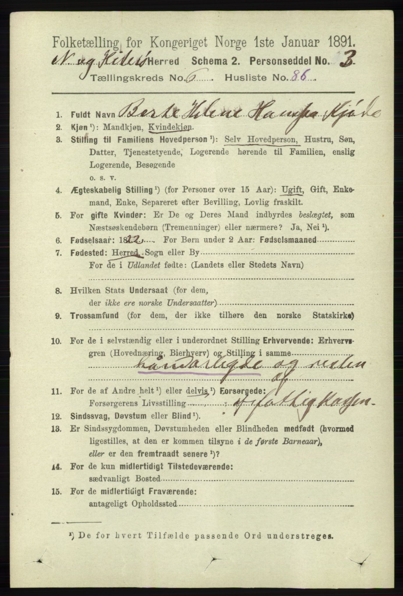 RA, 1891 census for 1043 Hidra og Nes, 1891, p. 2695
