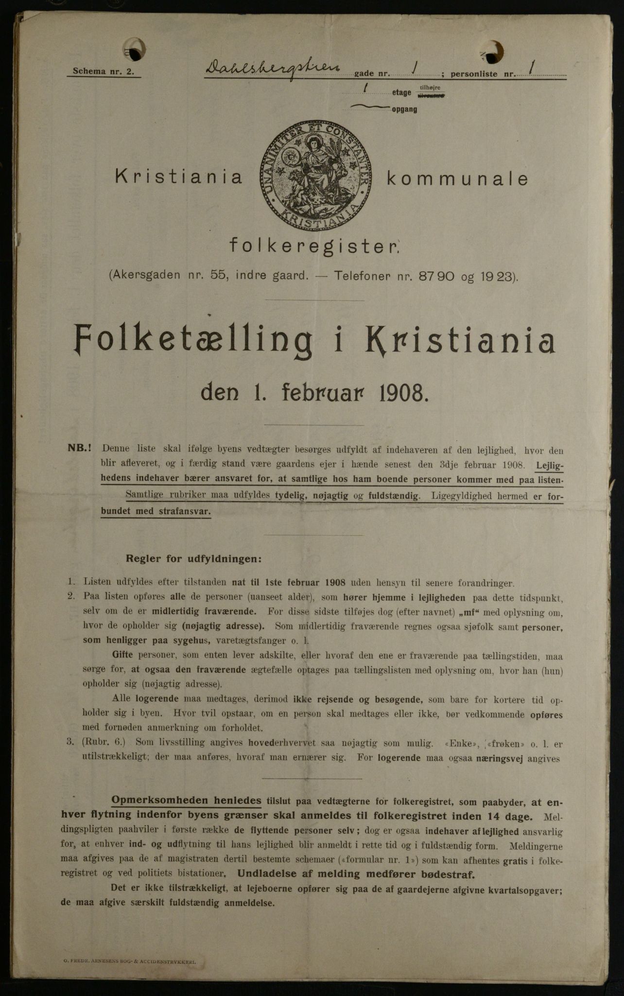 OBA, Municipal Census 1908 for Kristiania, 1908, p. 13108