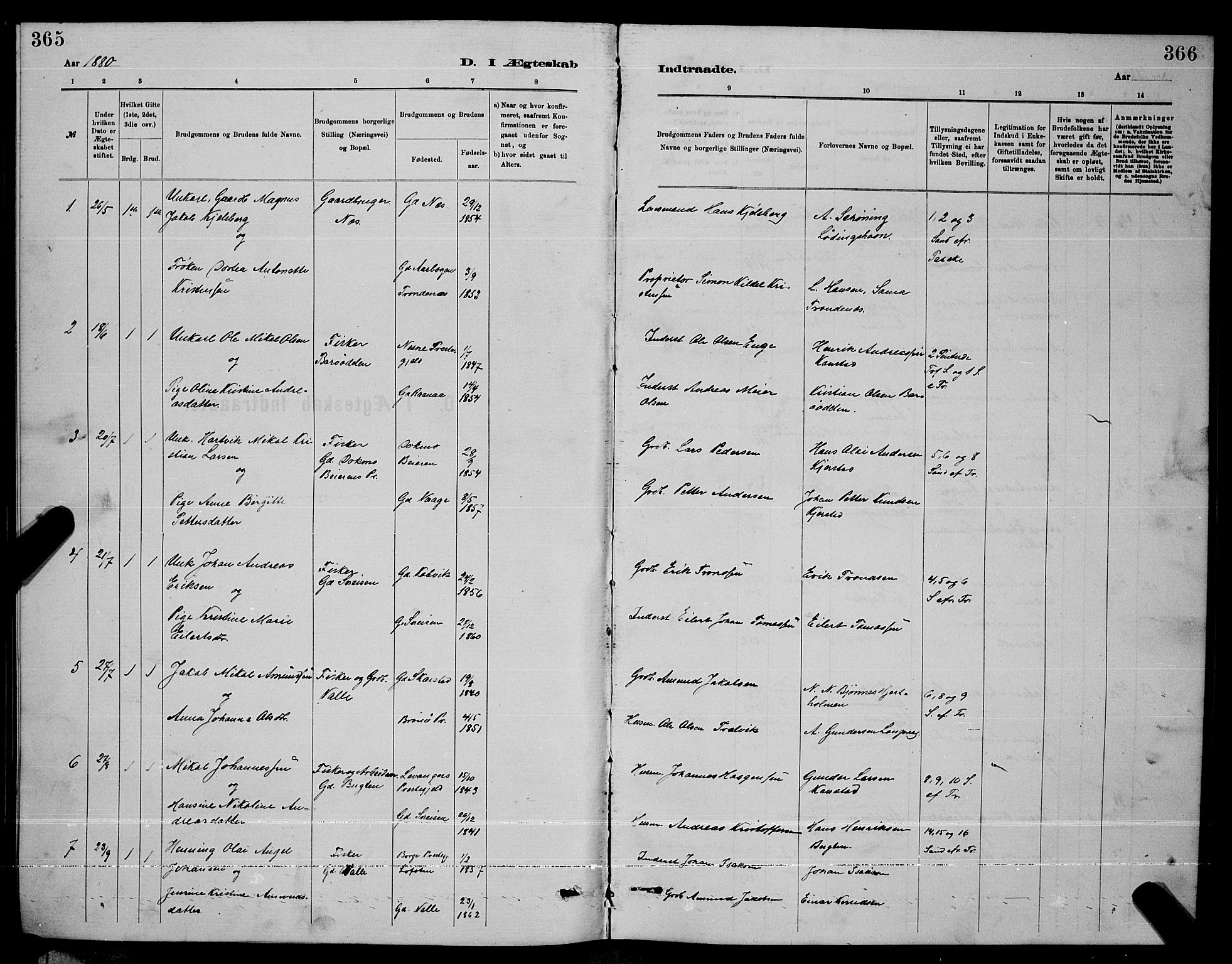 Ministerialprotokoller, klokkerbøker og fødselsregistre - Nordland, SAT/A-1459/872/L1047: Parish register (copy) no. 872C03, 1880-1897, p. 365-366