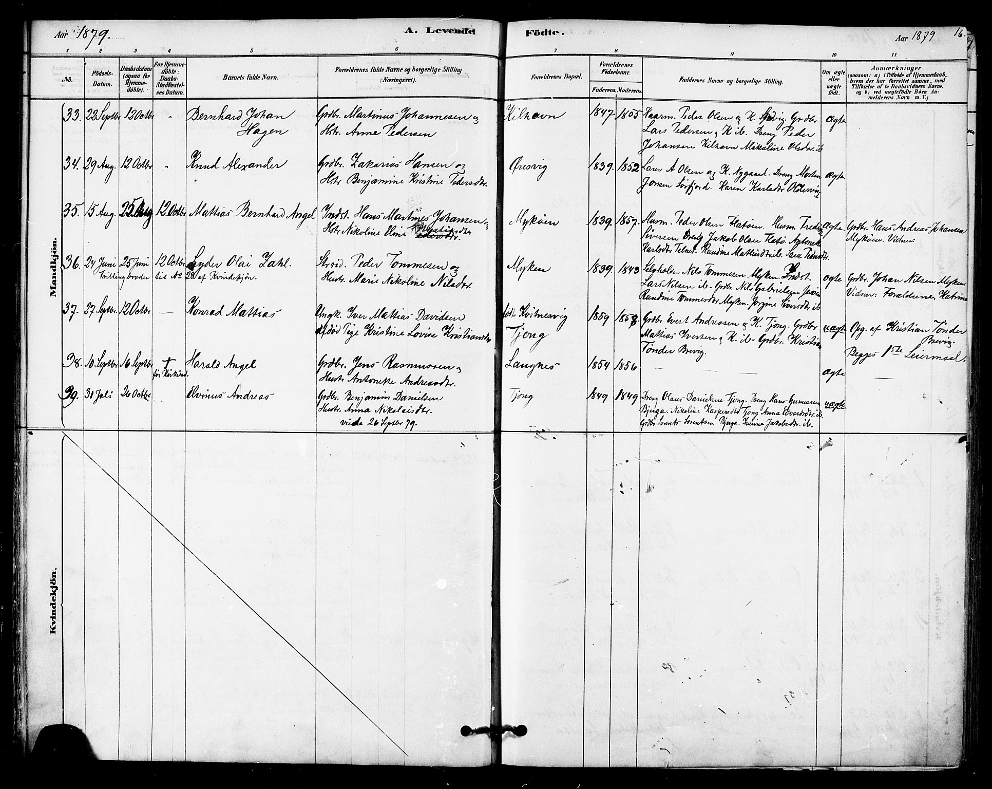 Ministerialprotokoller, klokkerbøker og fødselsregistre - Nordland, AV/SAT-A-1459/841/L0609: Parish register (official) no. 841A12, 1878-1901, p. 16