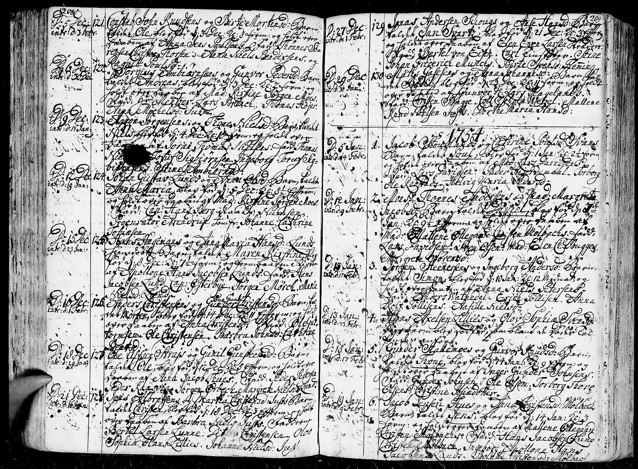 Kristiansand domprosti, SAK/1112-0006/F/Fa/L0001: Parish register (official) no. A 1, 1734-1793, p. 208-209