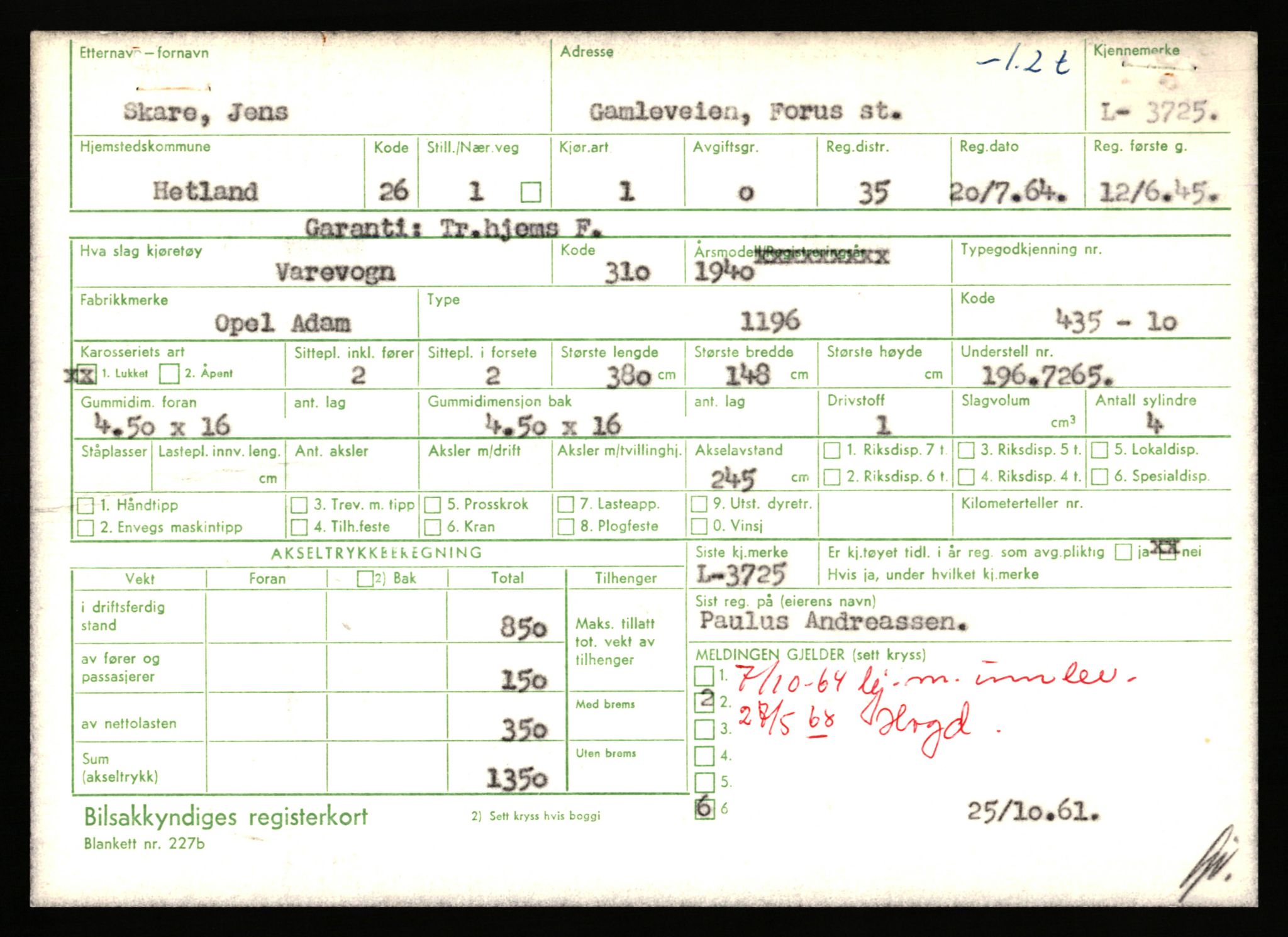 Stavanger trafikkstasjon, AV/SAST-A-101942/0/F/L0011: L-3700 - L-4199, 1930-1971, p. 155
