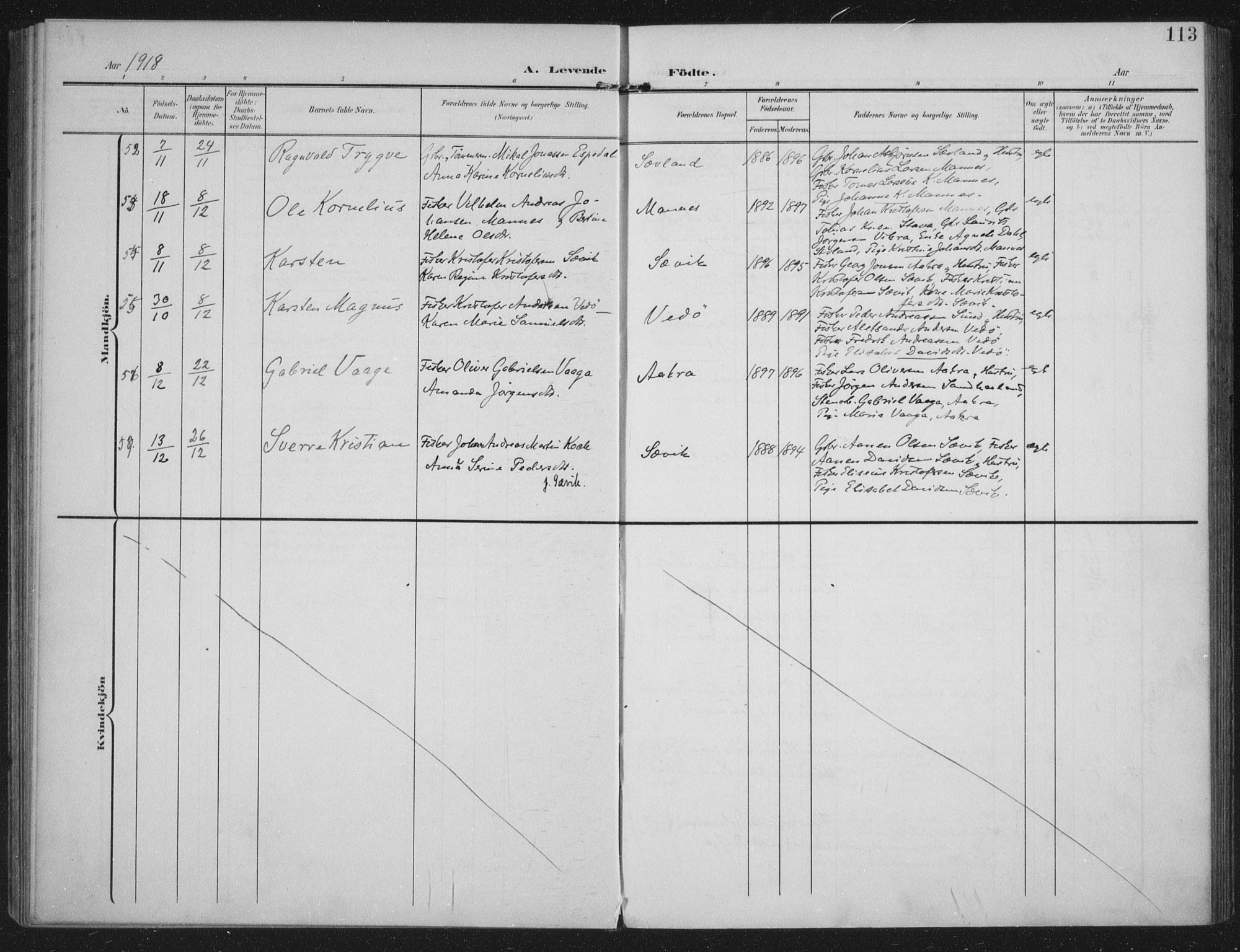 Kopervik sokneprestkontor, AV/SAST-A-101850/H/Ha/Haa/L0005: Parish register (official) no. A 5, 1906-1924, p. 113