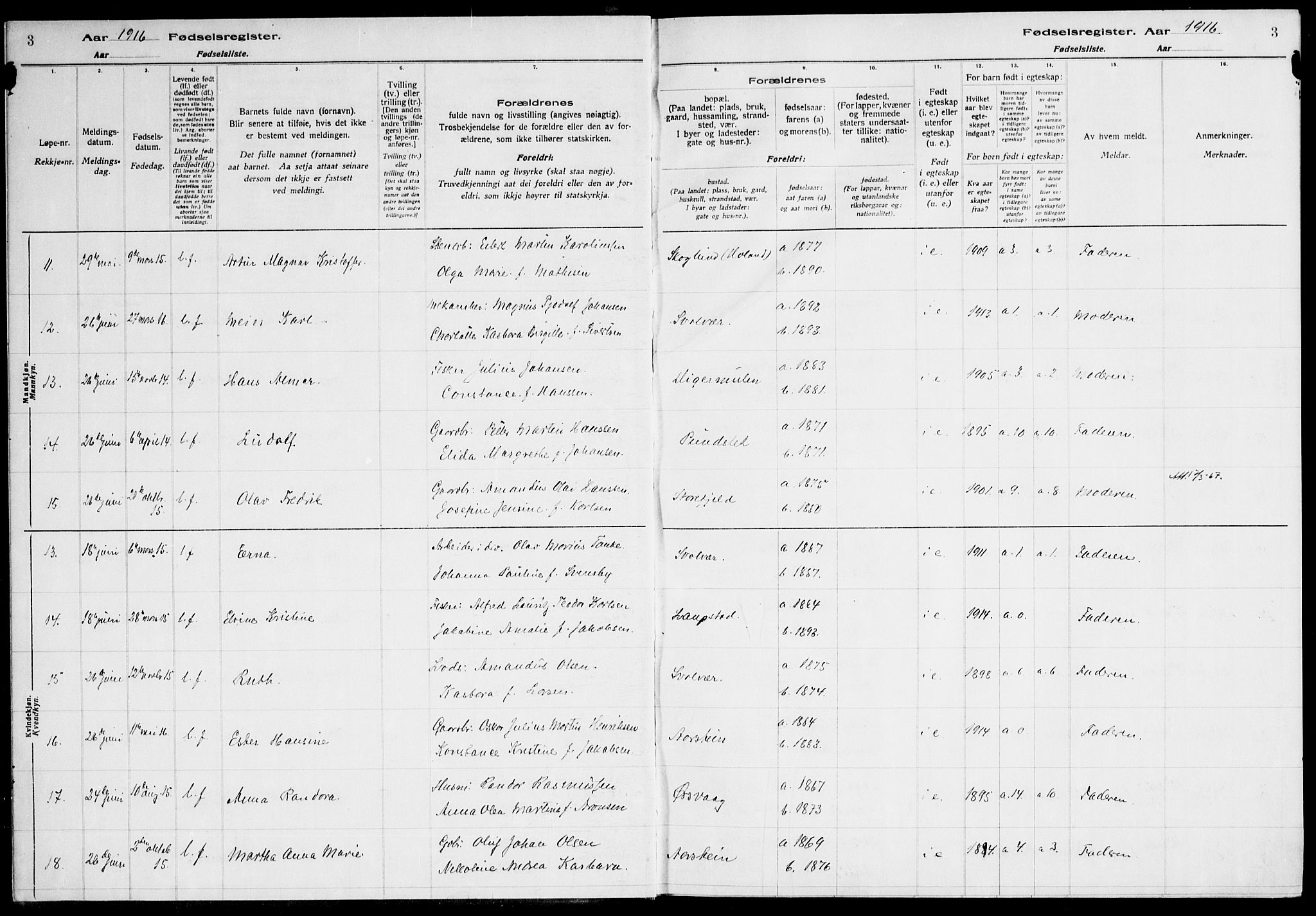 Ministerialprotokoller, klokkerbøker og fødselsregistre - Nordland, AV/SAT-A-1459/874/L1089: Birth register no. 874.II.4.1, 1916-1926, p. 3