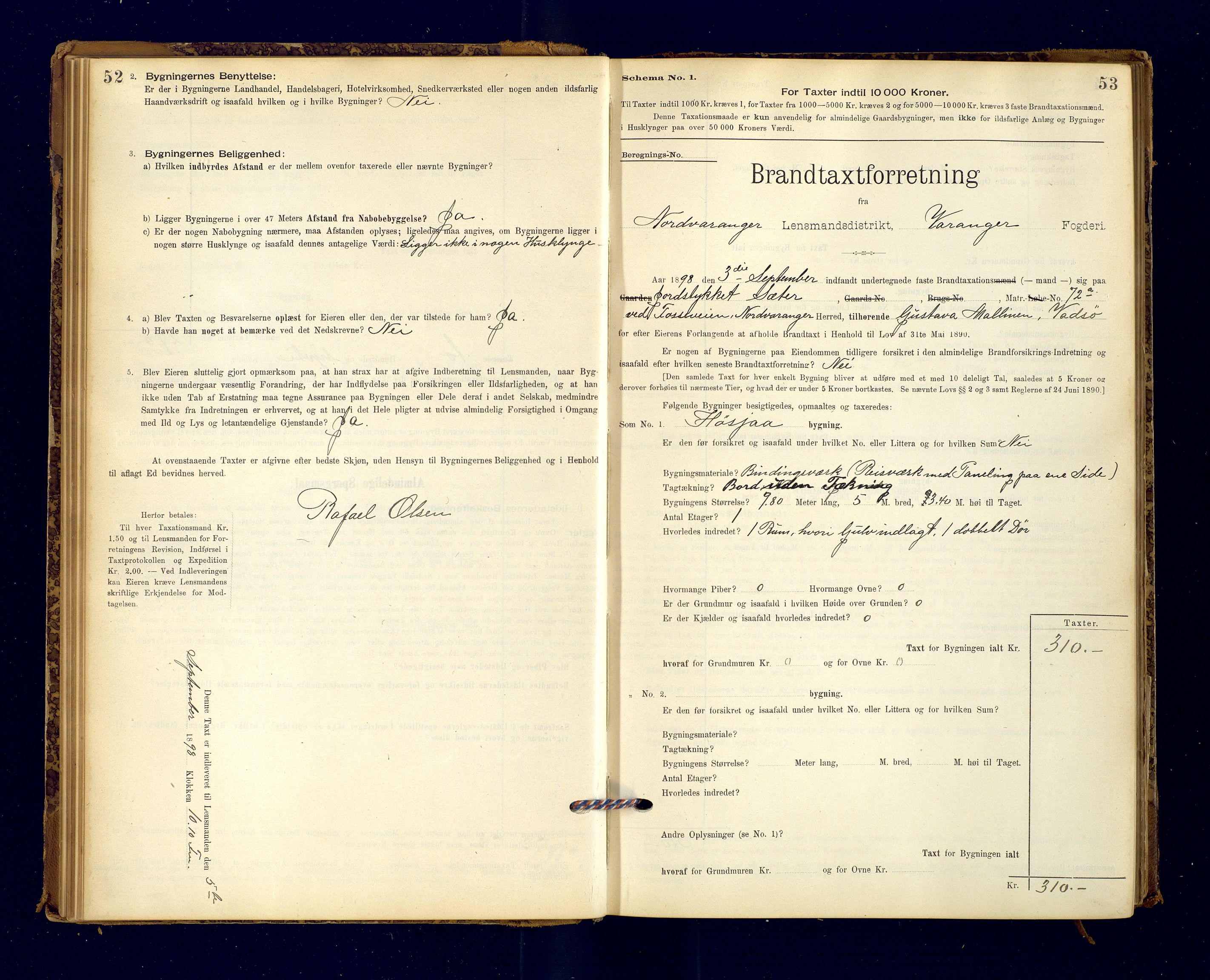 Nord-Varanger (Vadsø) lensmannskontor, AV/SATØ-S-1166/1/Fp/Fpb/L0198: Branntakstprotokoller, 1895-1913, p. 52-53