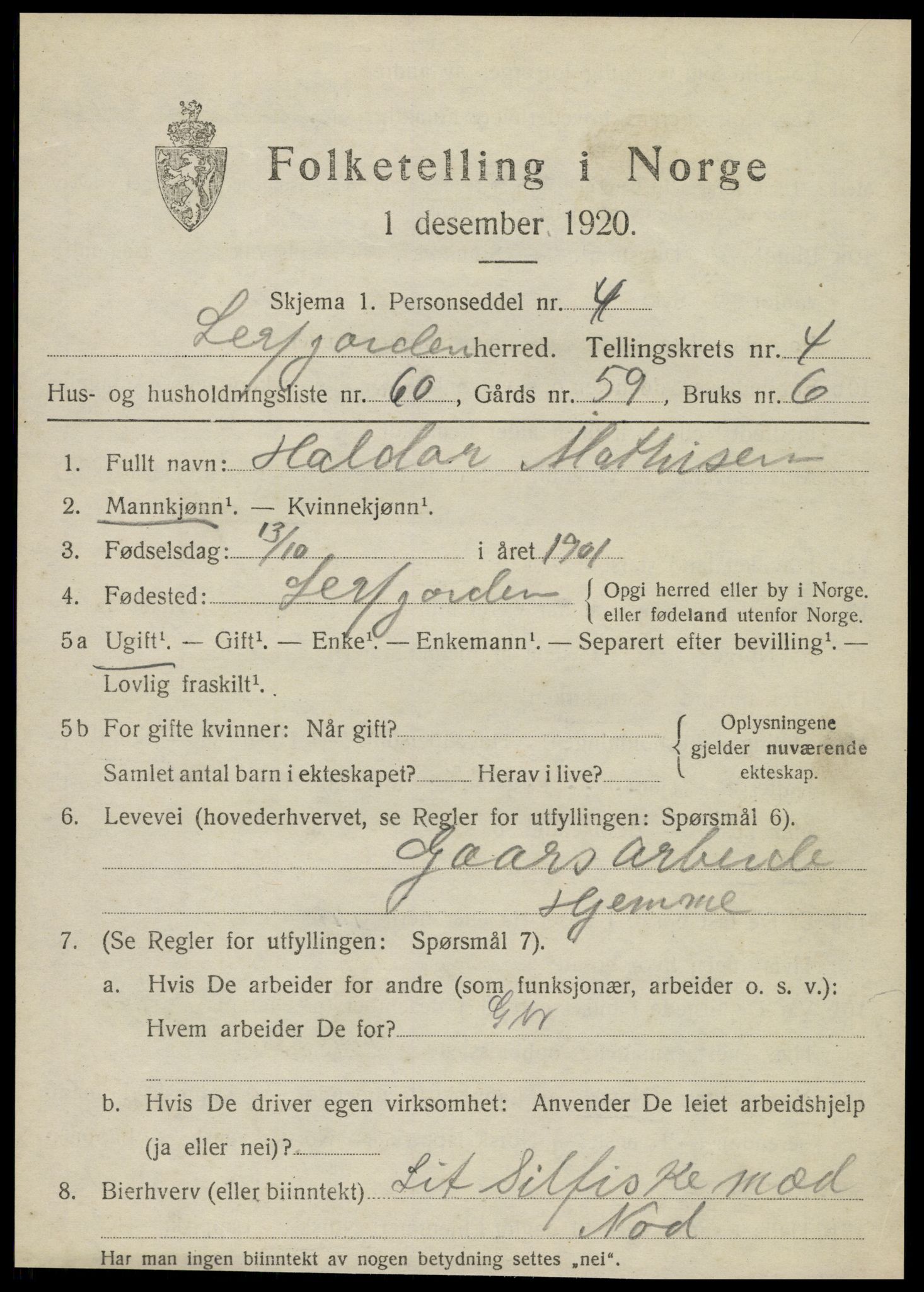 SAT, 1920 census for Leirfjord, 1920, p. 3255