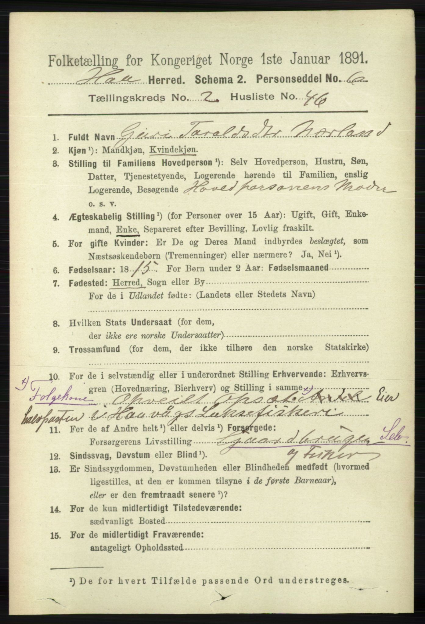 RA, 1891 census for 1119 Hå, 1891, p. 643