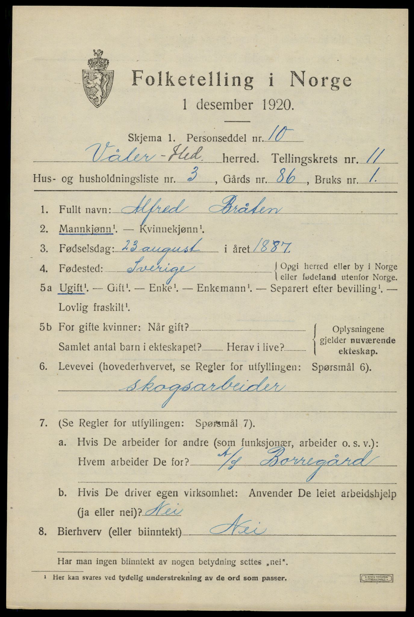 SAH, 1920 census for Våler (Hedmark), 1920, p. 10327