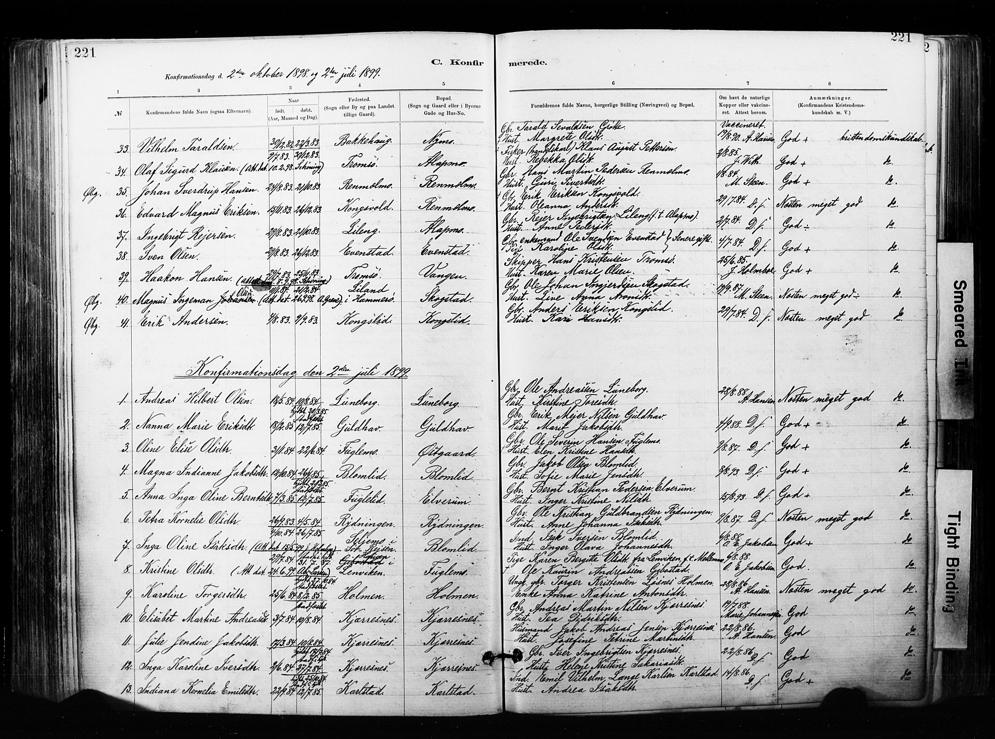 Målselv sokneprestembete, SATØ/S-1311/G/Ga/Gaa/L0007kirke: Parish register (official) no. 7, 1884-1903, p. 221
