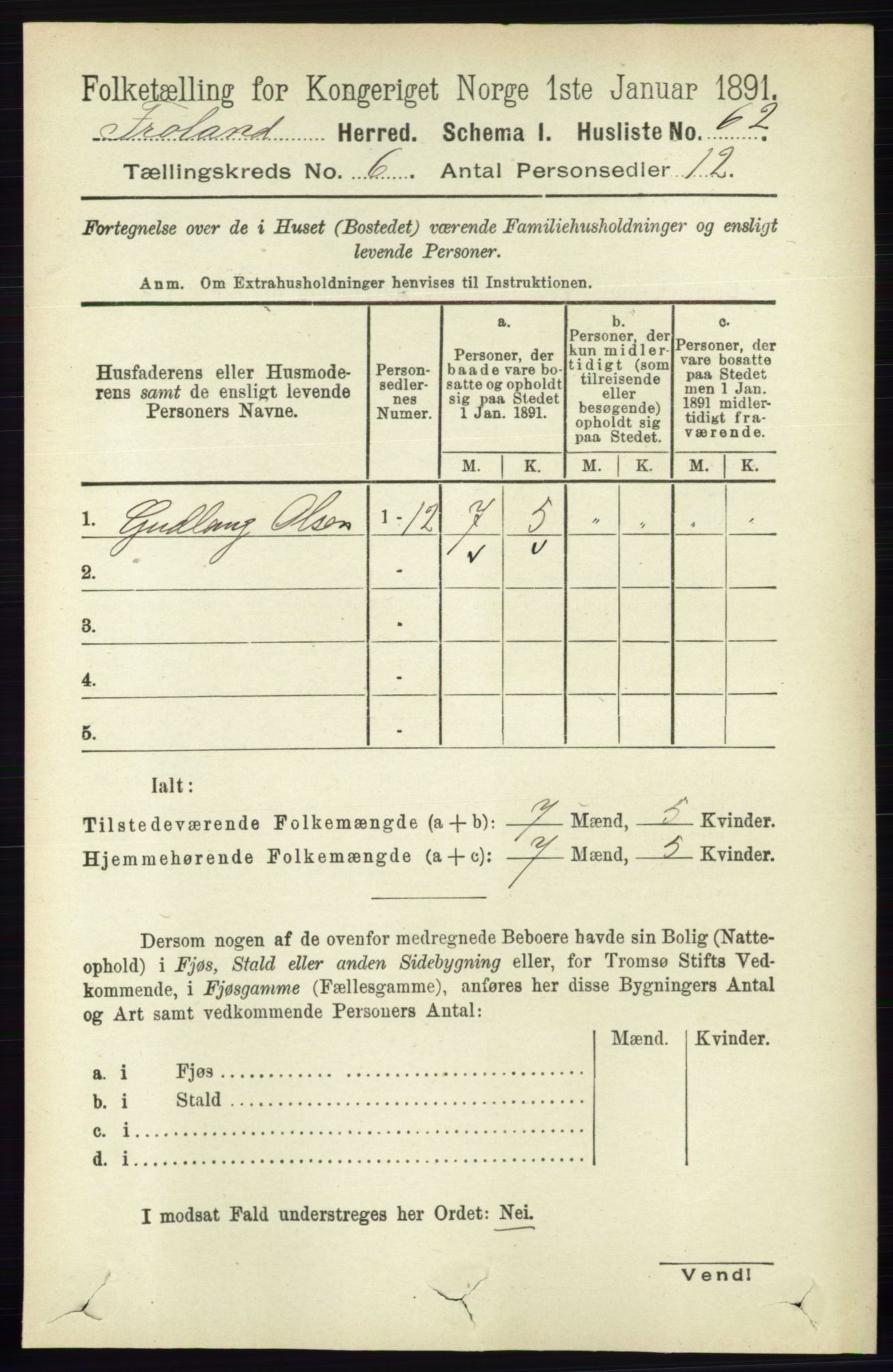 RA, 1891 census for 0919 Froland, 1891, p. 2194