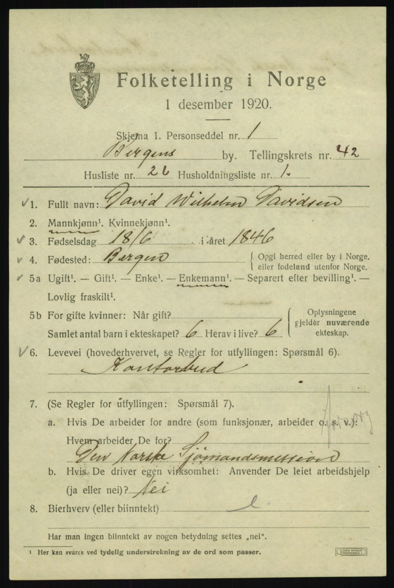 SAB, 1920 census for Bergen, 1920, p. 110411